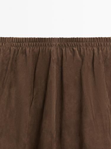 Suede leather midi skirt — BROWN 9