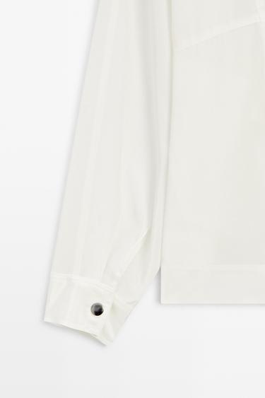 Snap-button stand collar shirt — CREAM 7