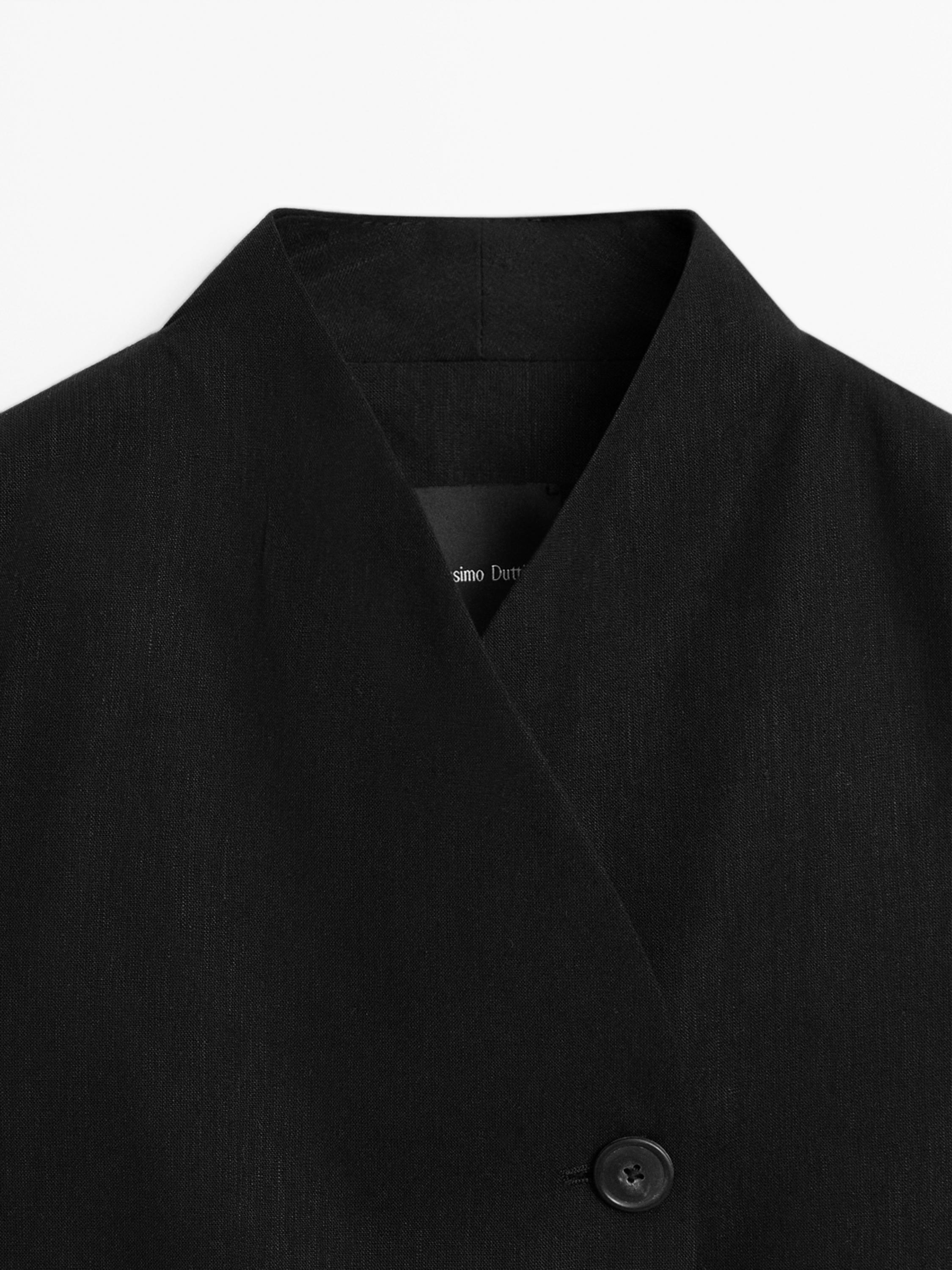 Linen blend high neck waistcoat