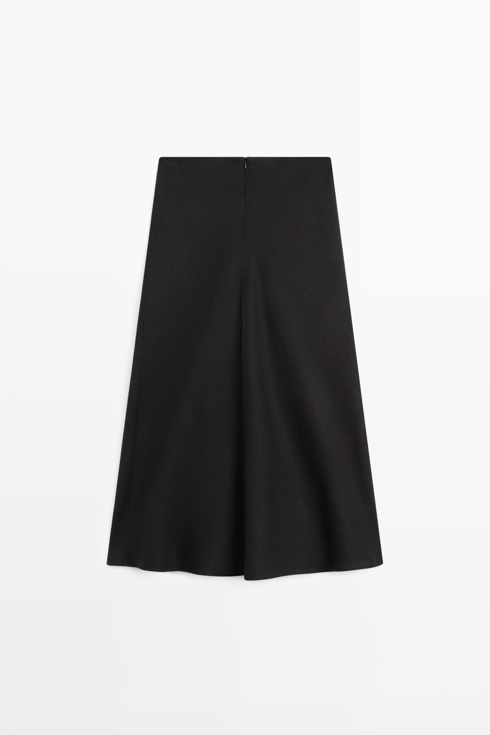 Straight linen midi skirt — BLACK