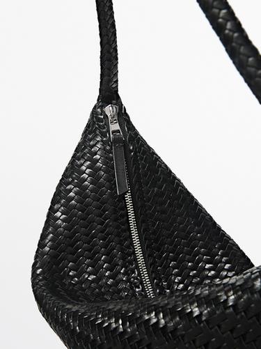 Mid-sized braided leather shoulder bag — BLACK 6