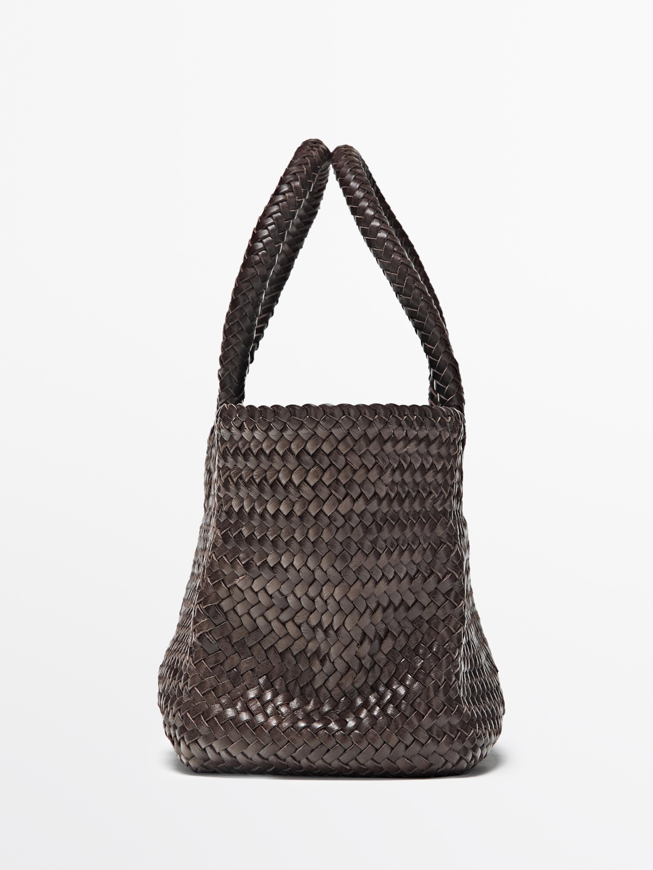 Medium braided nappa leather tote bag — BROWN