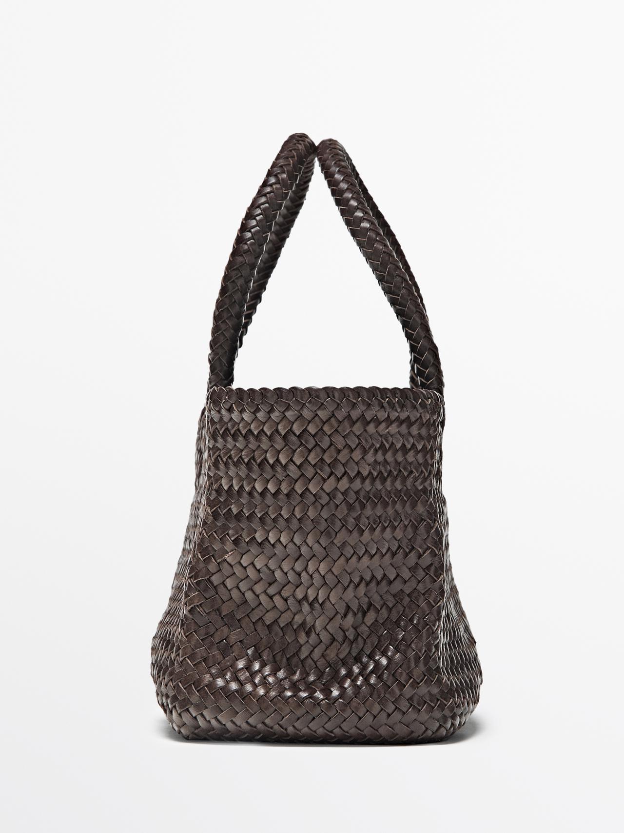 Medium braided nappa leather tote bag — BROWN