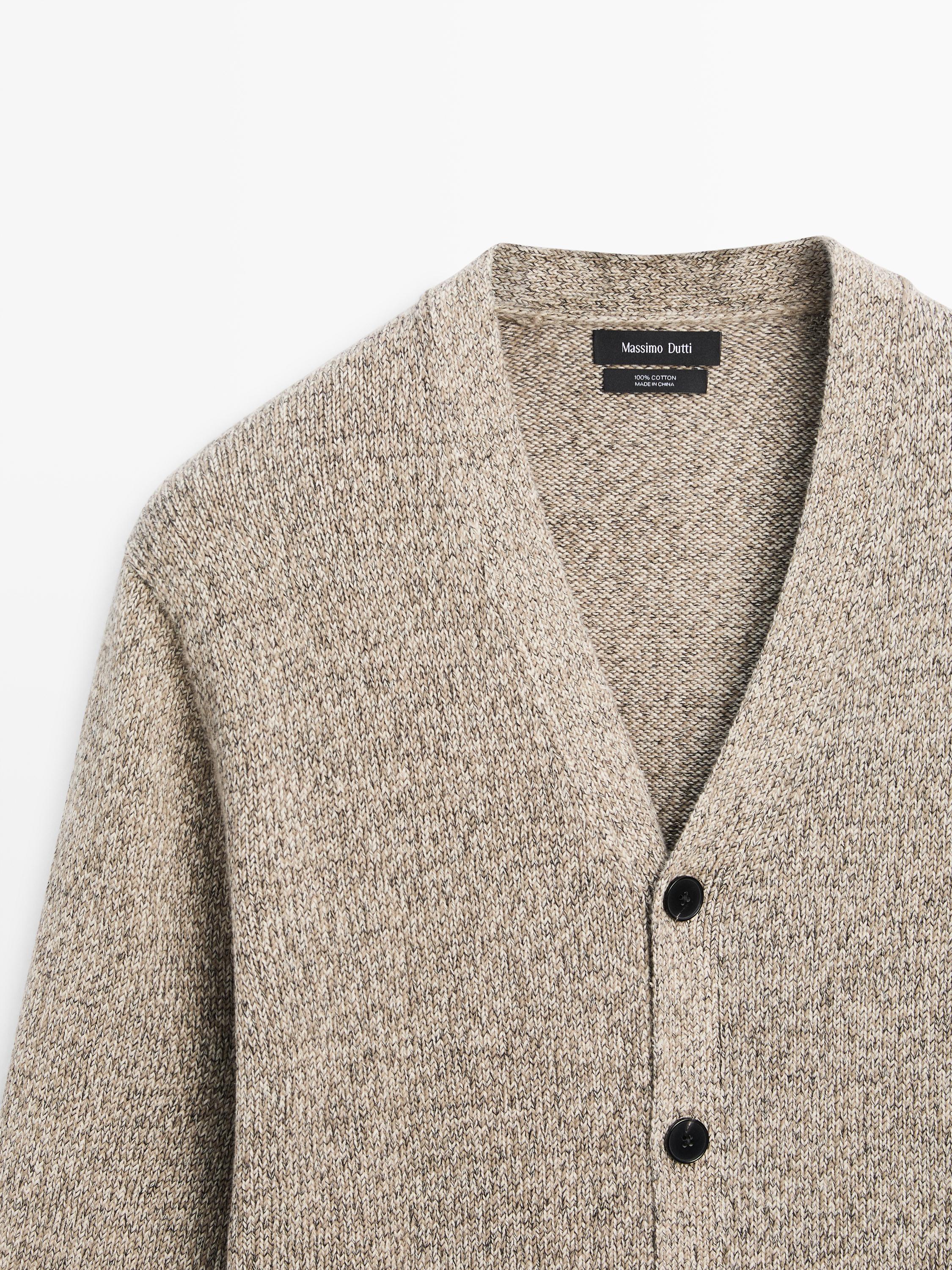 Cotton knit cardigan with buttons — BEIGE MARL