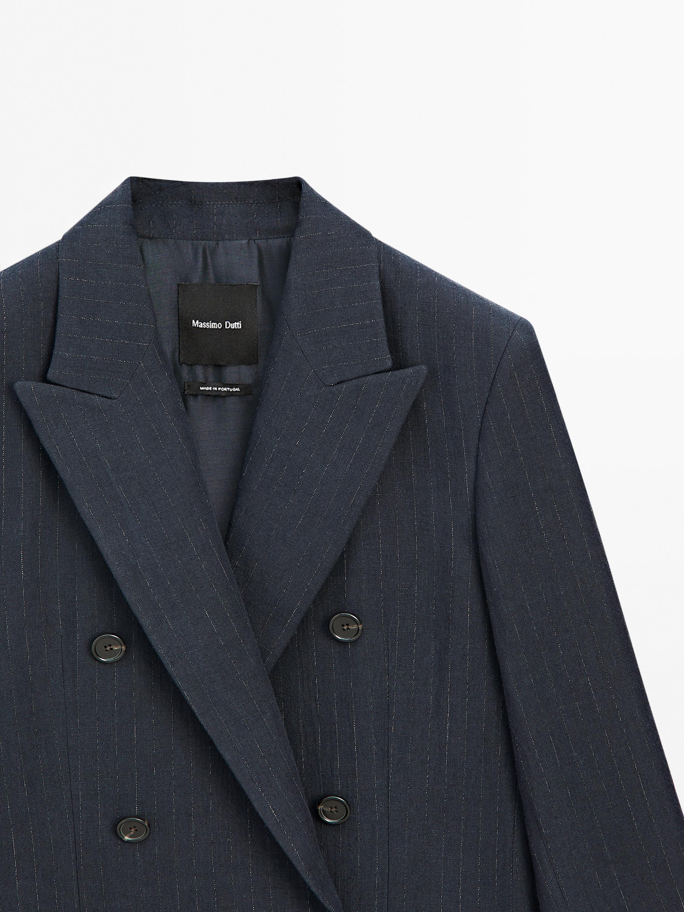 Linen blend pinstripe blazer