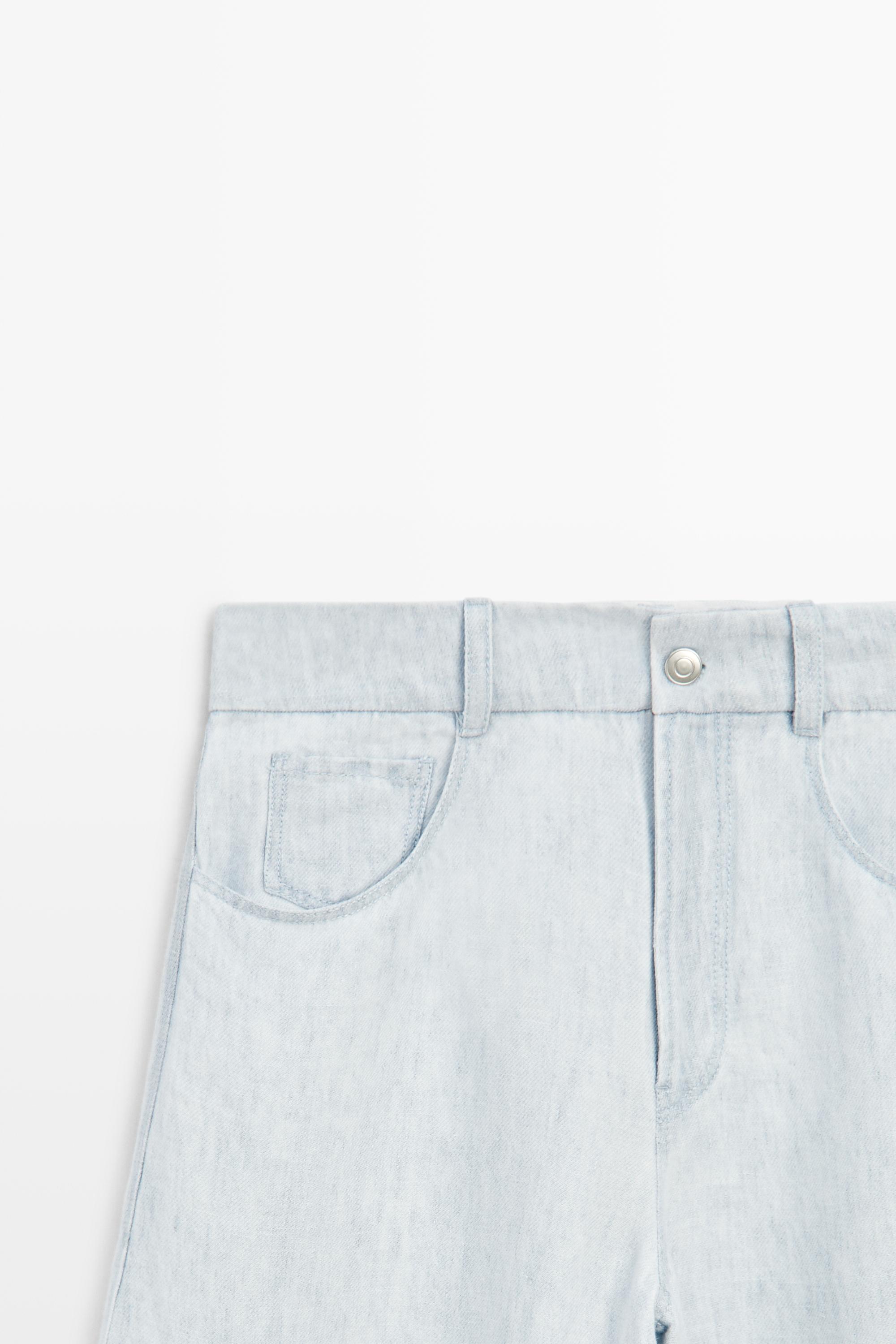 100% linen barrel fit pants - STUDIO — Light Blue