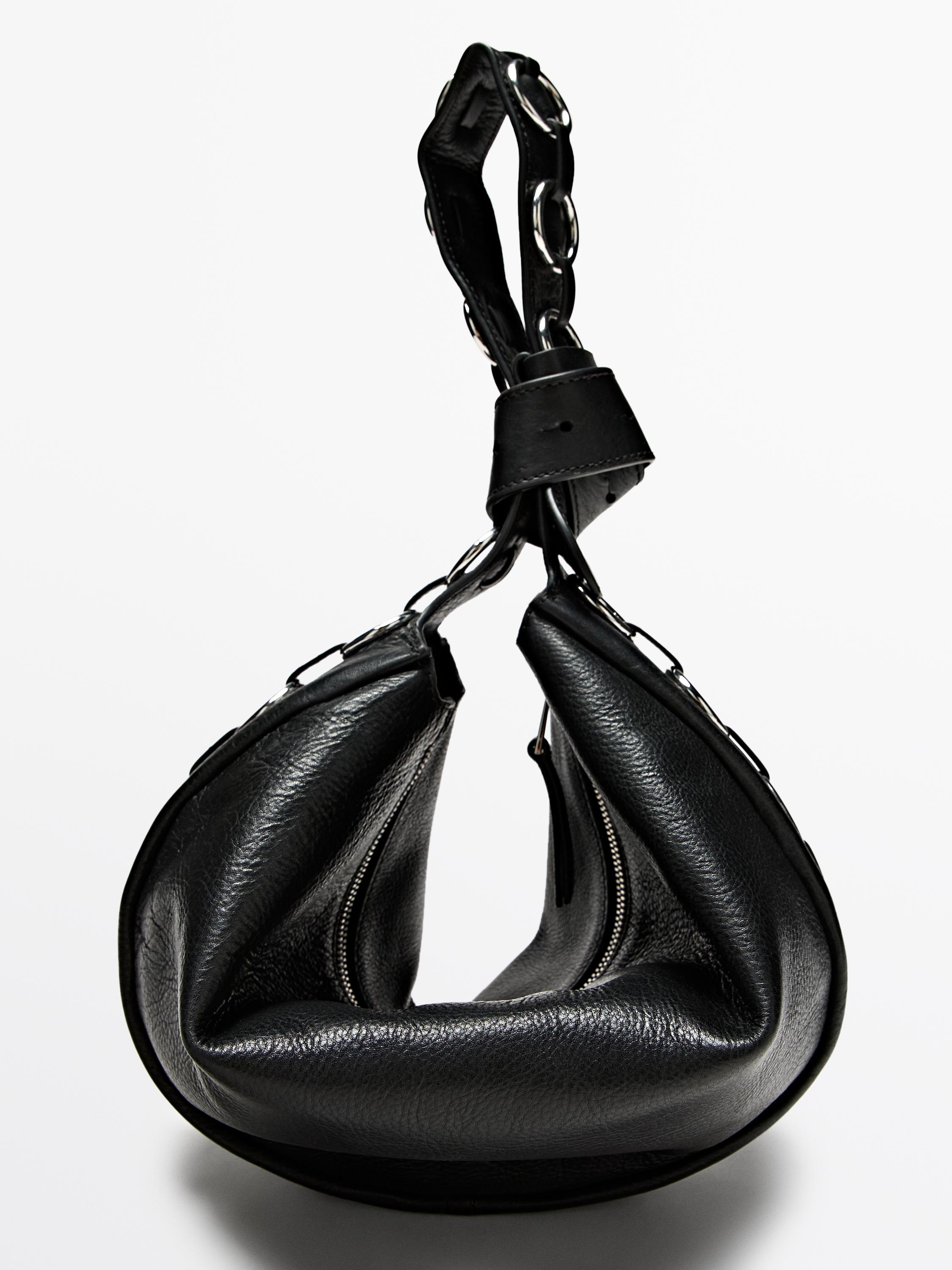 Nappa leather bag with eyelets — BLACK