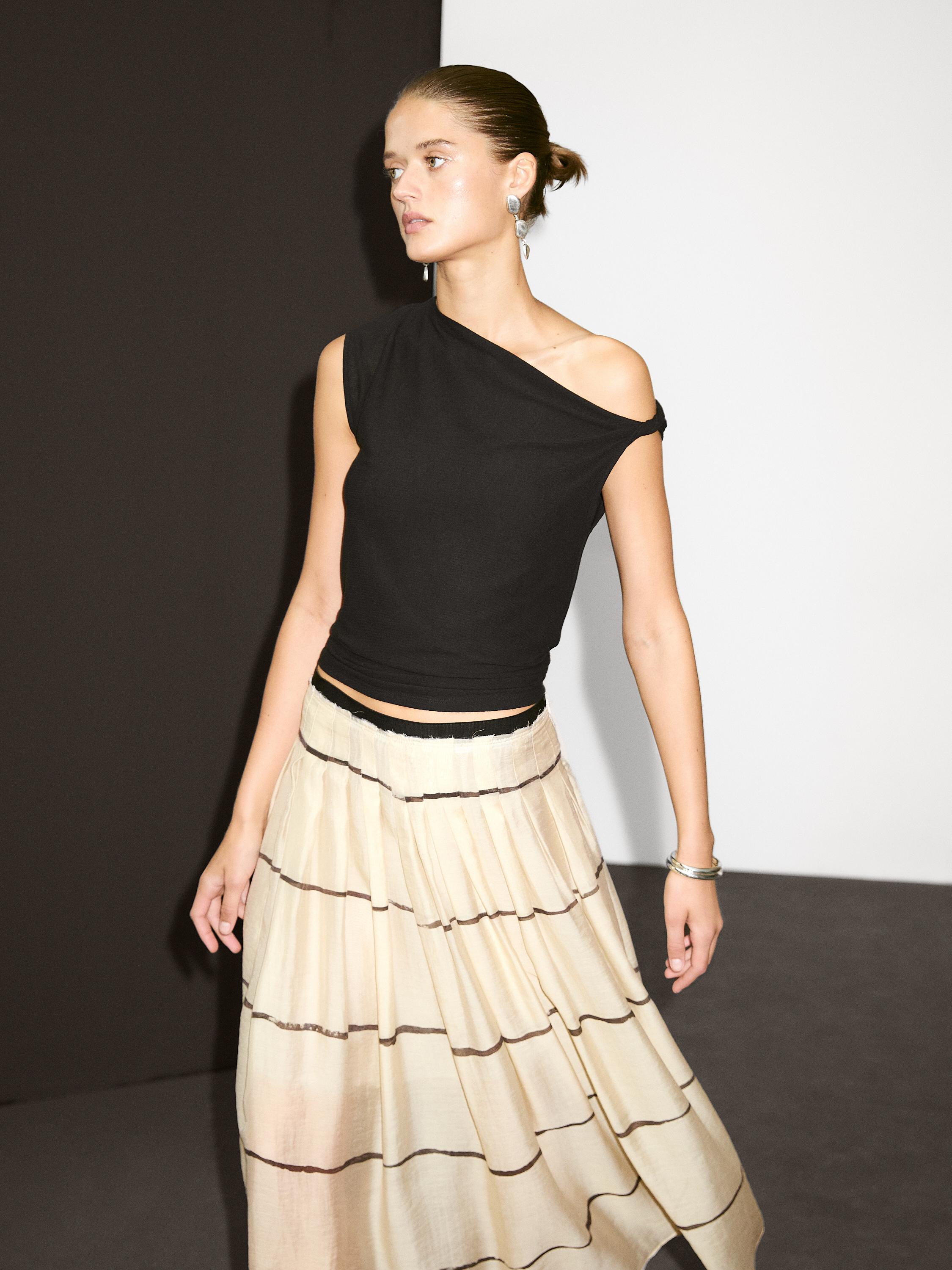 Falda midi fluida rayas