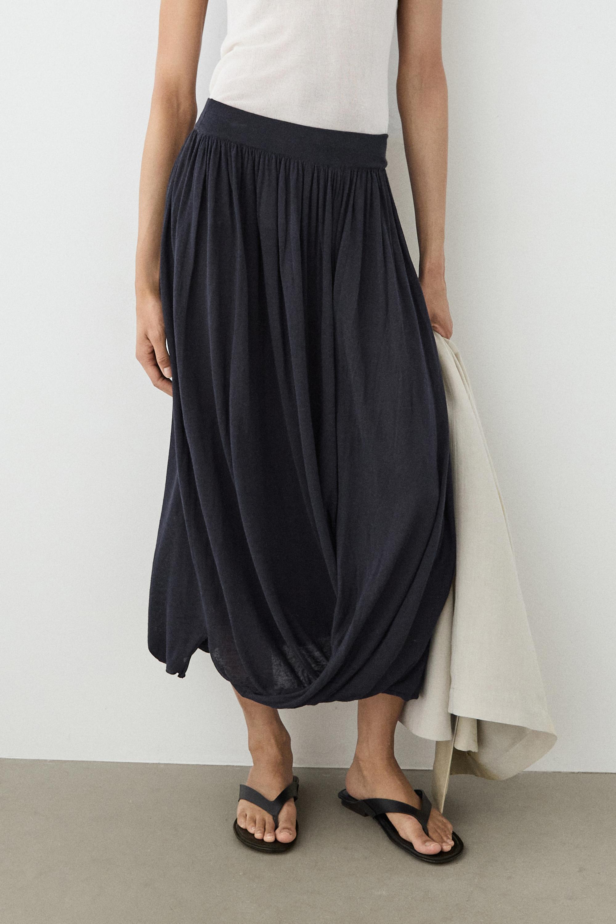 Draped balloon midi skirt — NAVY BLUE