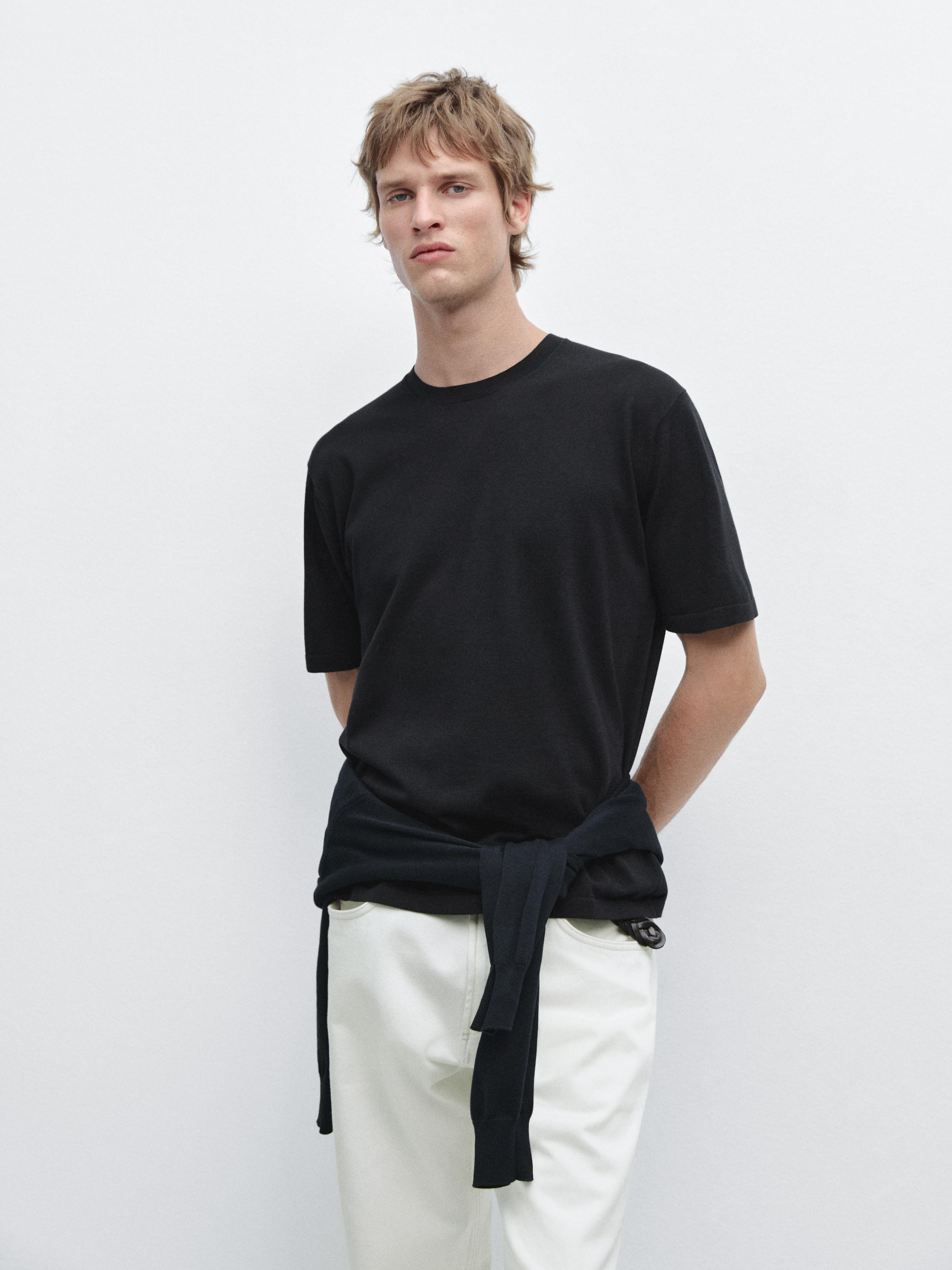 100% cotton short sleeve knit sweater — NAVY BLUE