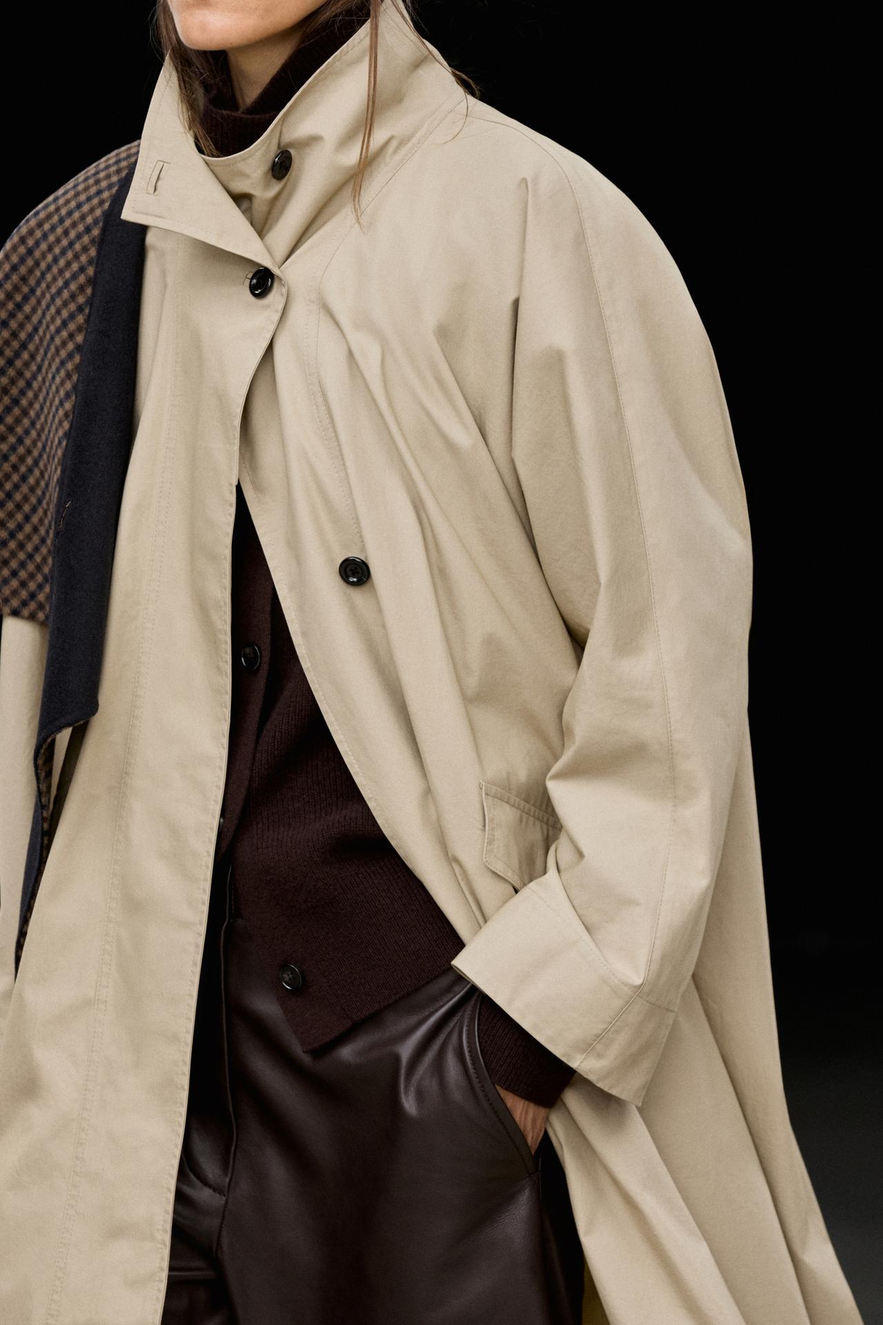 High neck 100% cotton trench coat — Light Beige