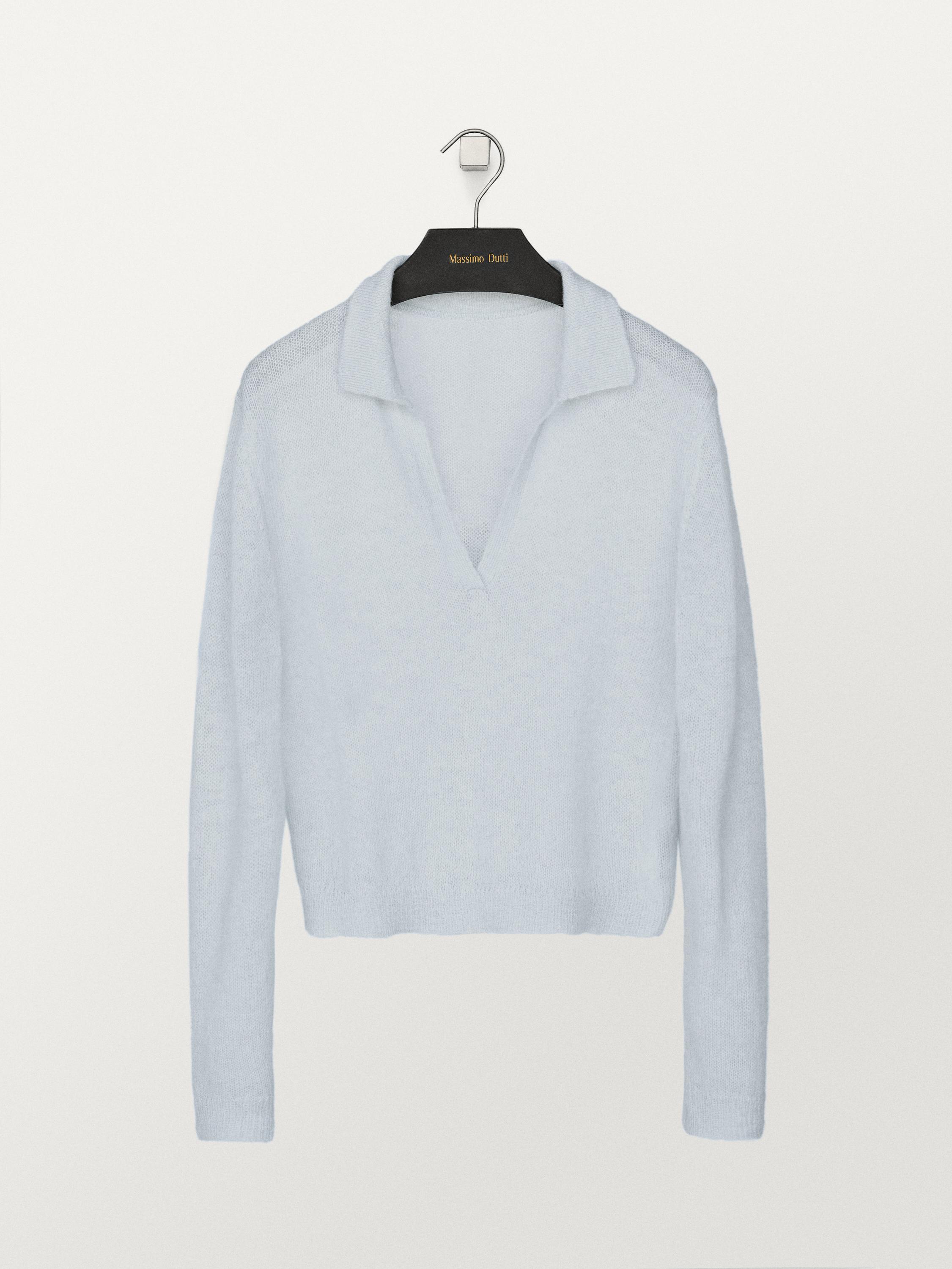 Alpaca blend knit polo collar sweater