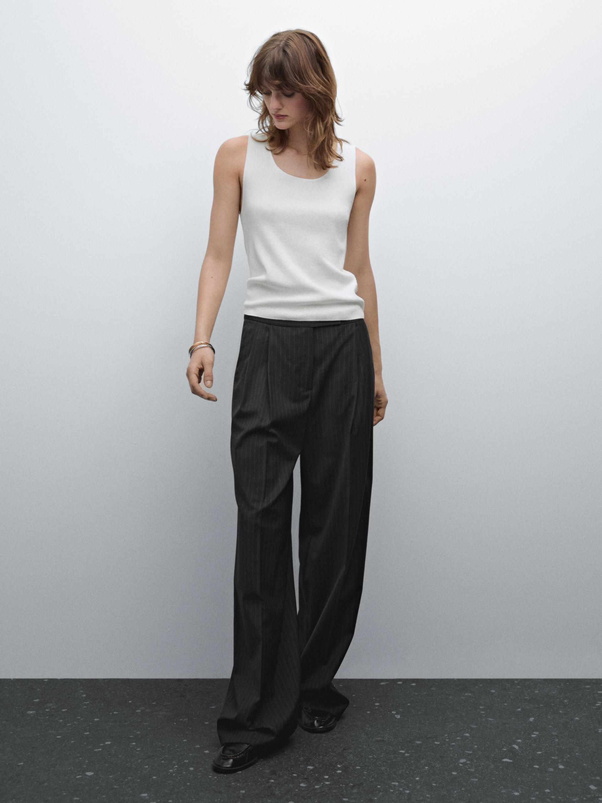 Top En Maille De Coton Mélangé - Blanc Optique - S - Massimo Dutti - Femme