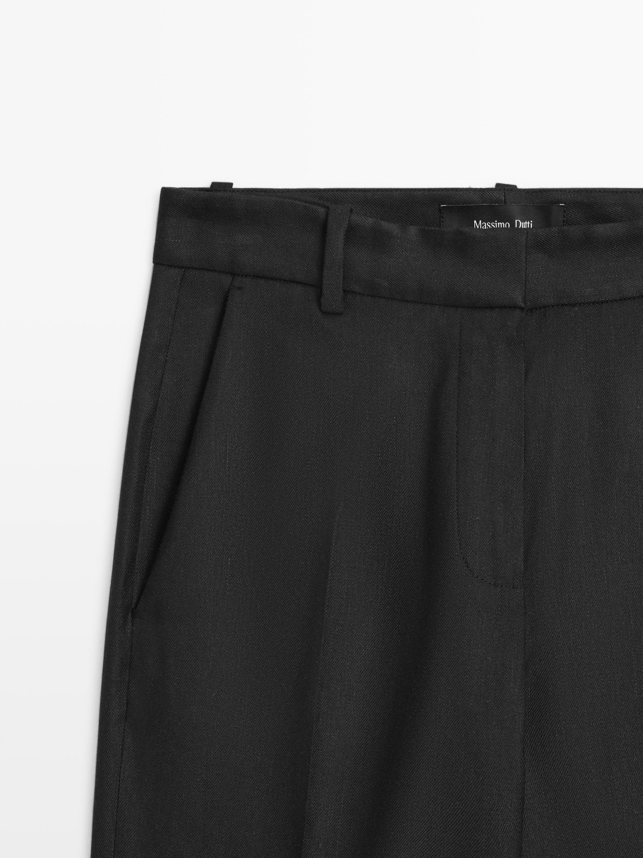 Straight-leg linen blend trousers