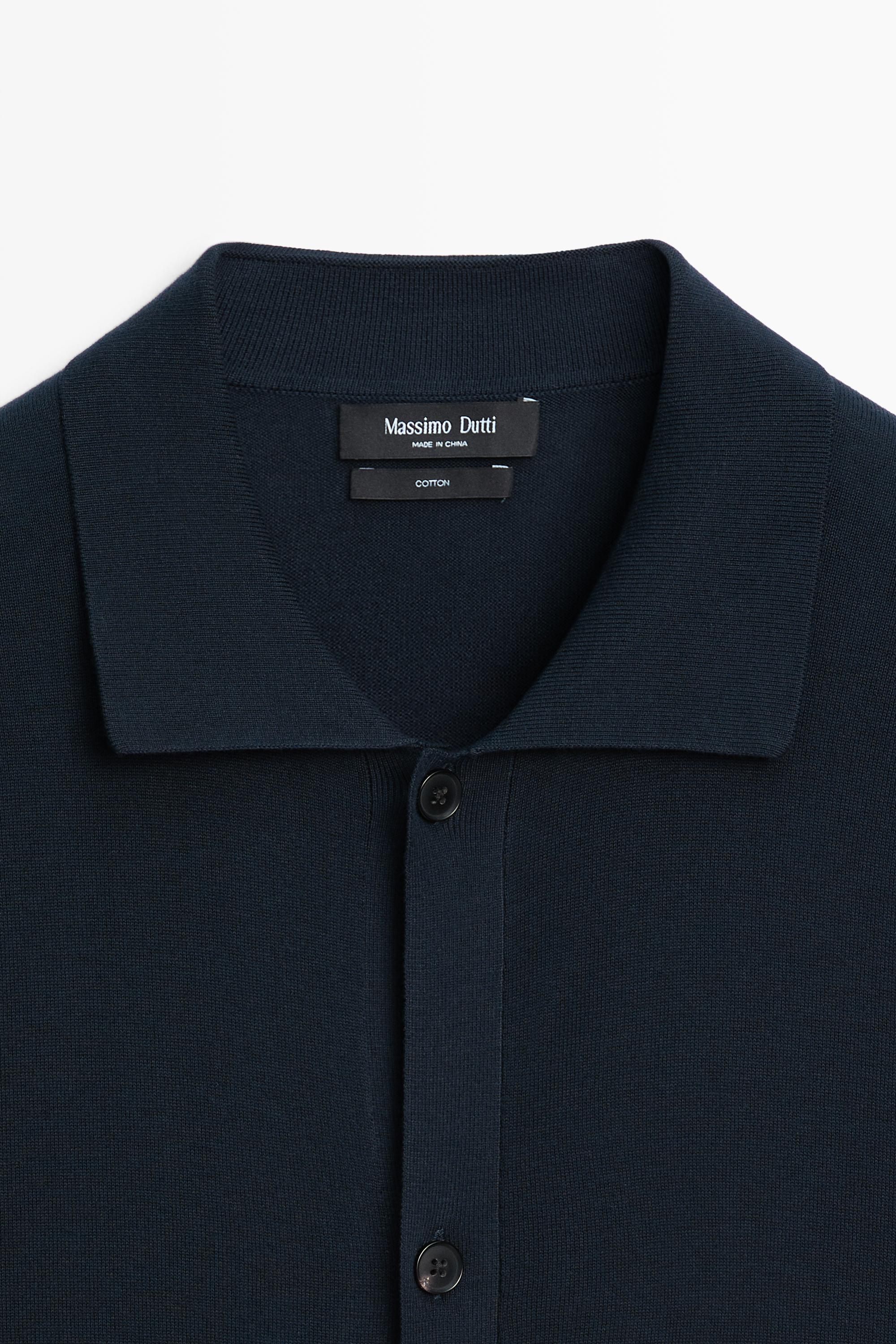 Short sleeve button-up knit cardigan — NAVY BLUE
