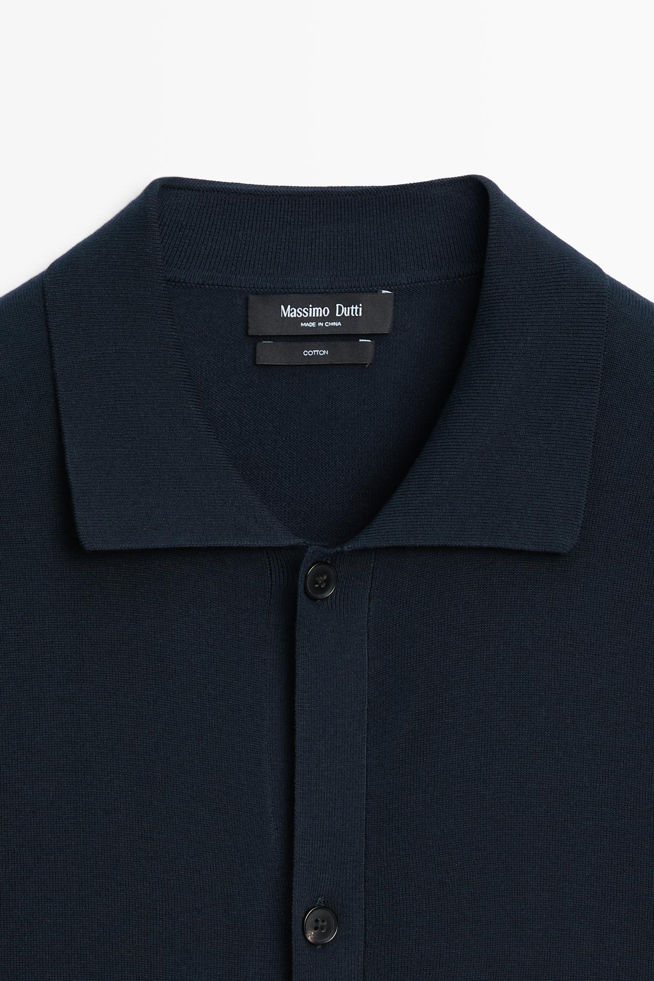 Knit cardigan with polo collar and button detail — NAVY BLUE