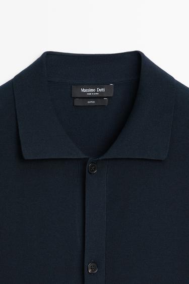 Knit cardigan with polo collar and button detail — NAVY BLUE 9