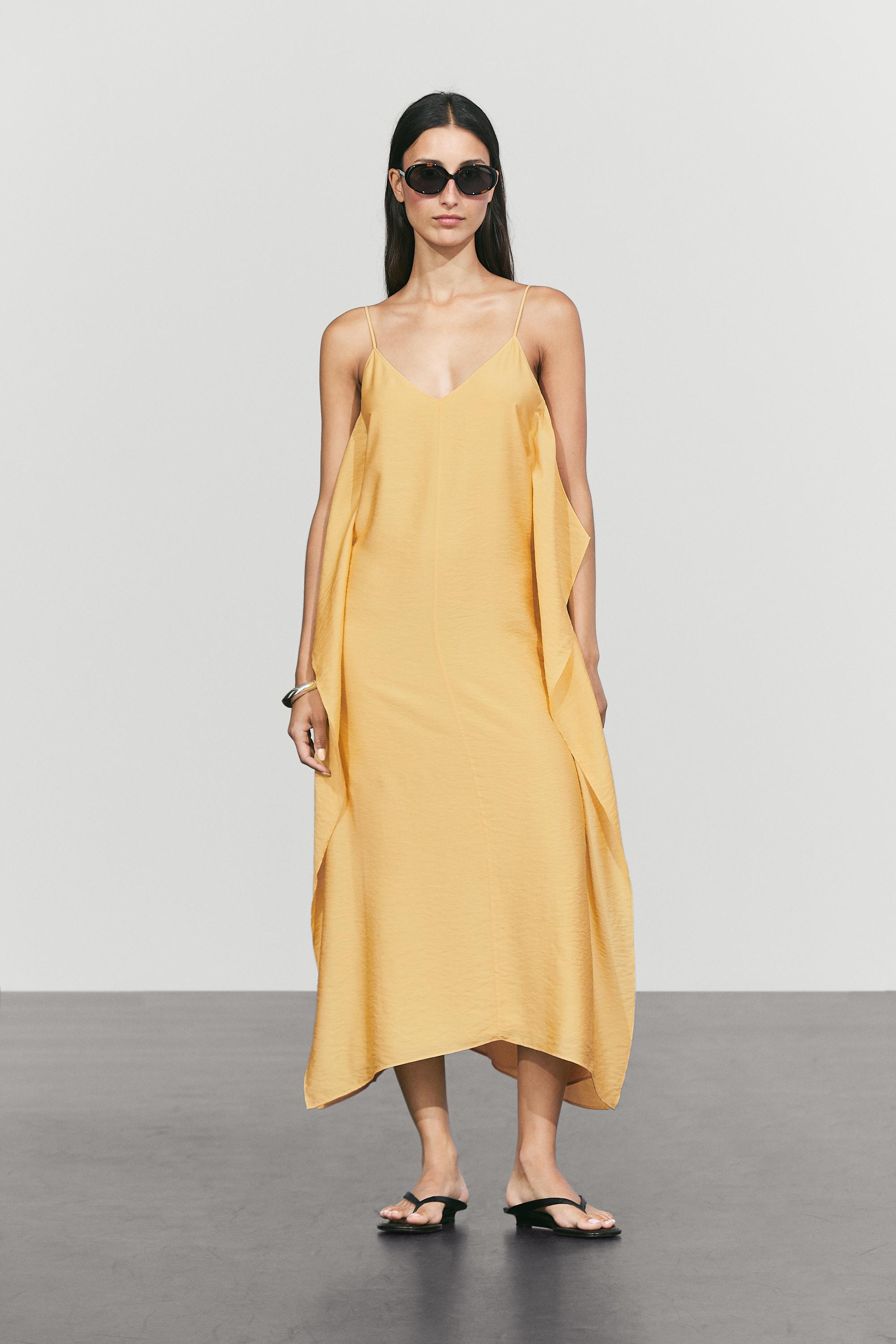 Flowing lingerie dress with ruffle detail — Yellow