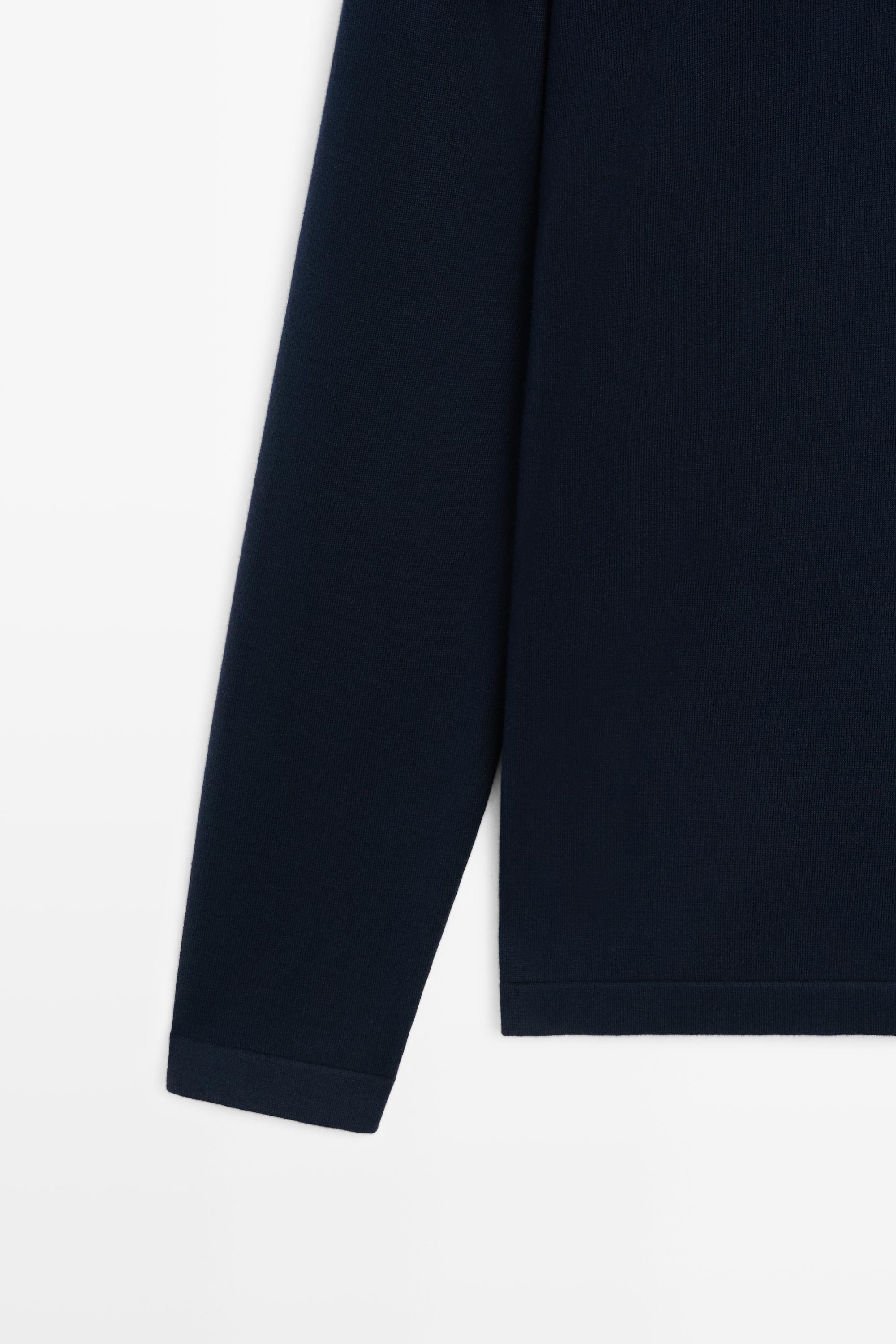 100% Cotton Henley Neck Knit Sweater — NAVY BLUE
