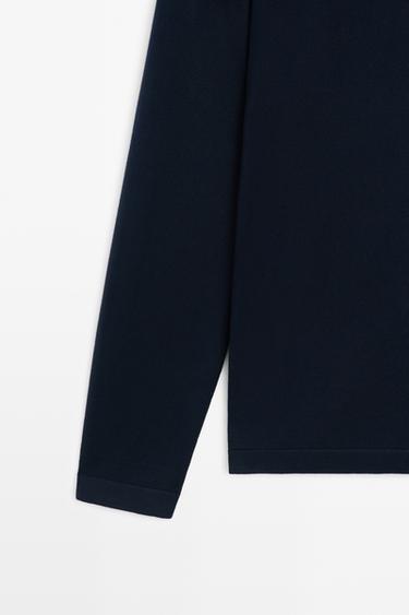 100% Cotton Henley Neck Knit Sweater — NAVY BLUE 7