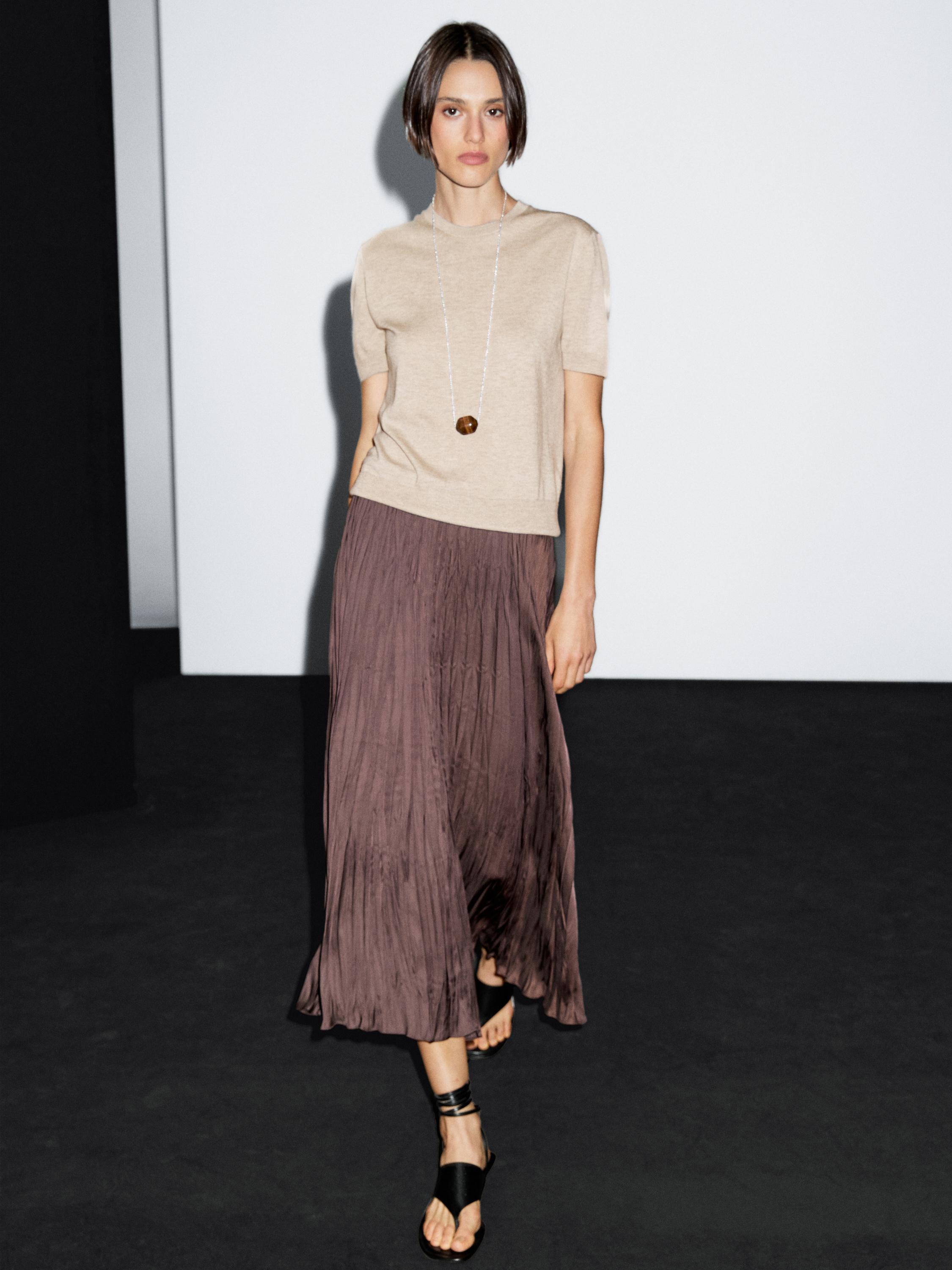 Short-sleeve wool blend knit sweater