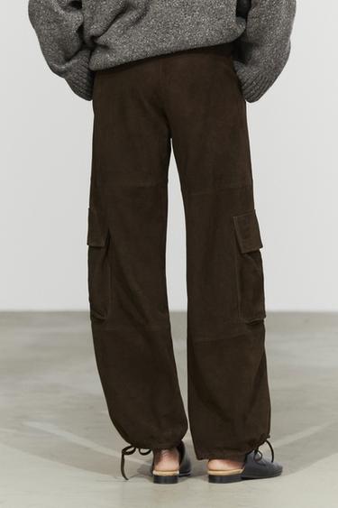 Cargo pants with Suede leather hem detail — Chocolate 5