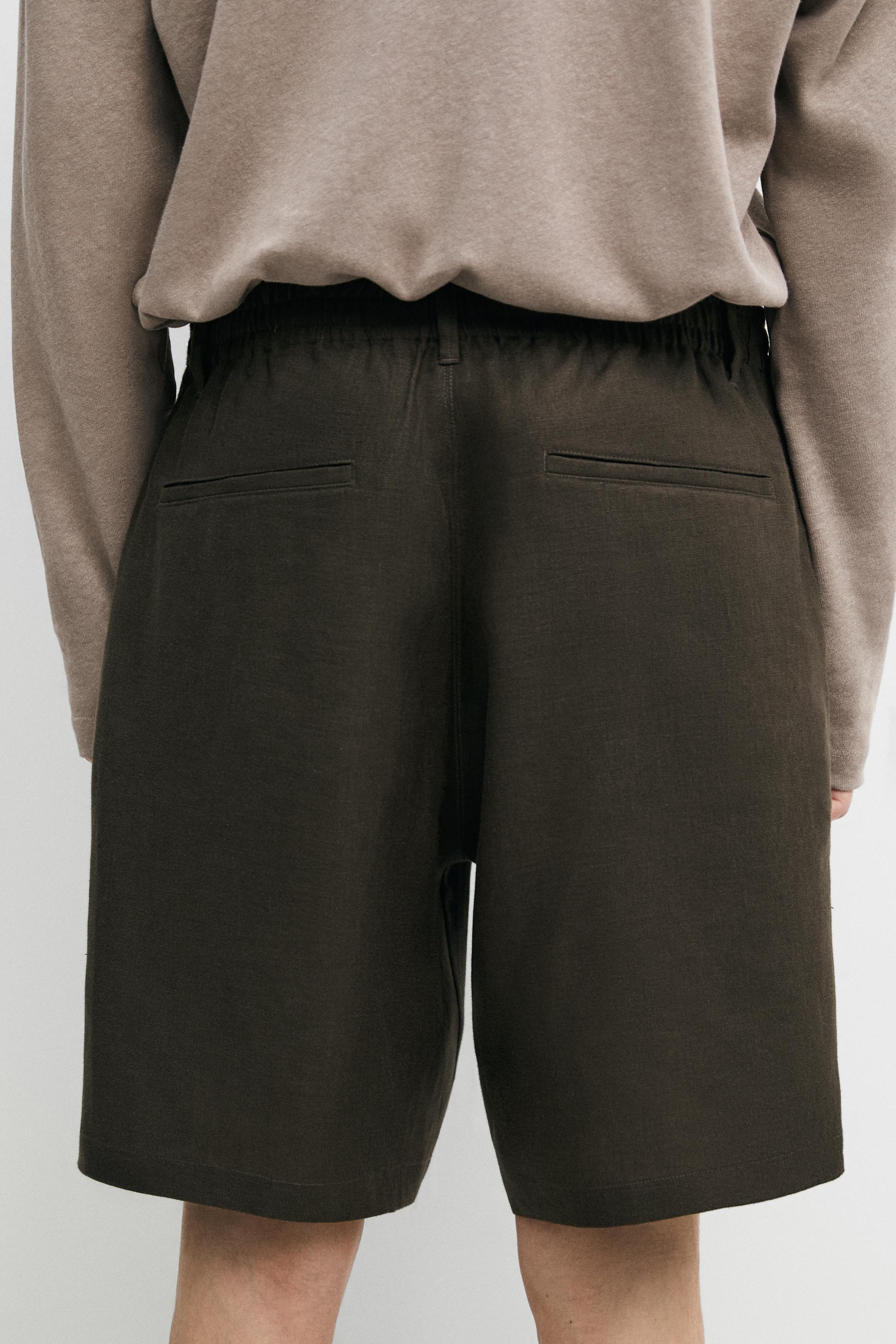 Linen co-ord elastic waist Bermuda shorts — DARK GREEN