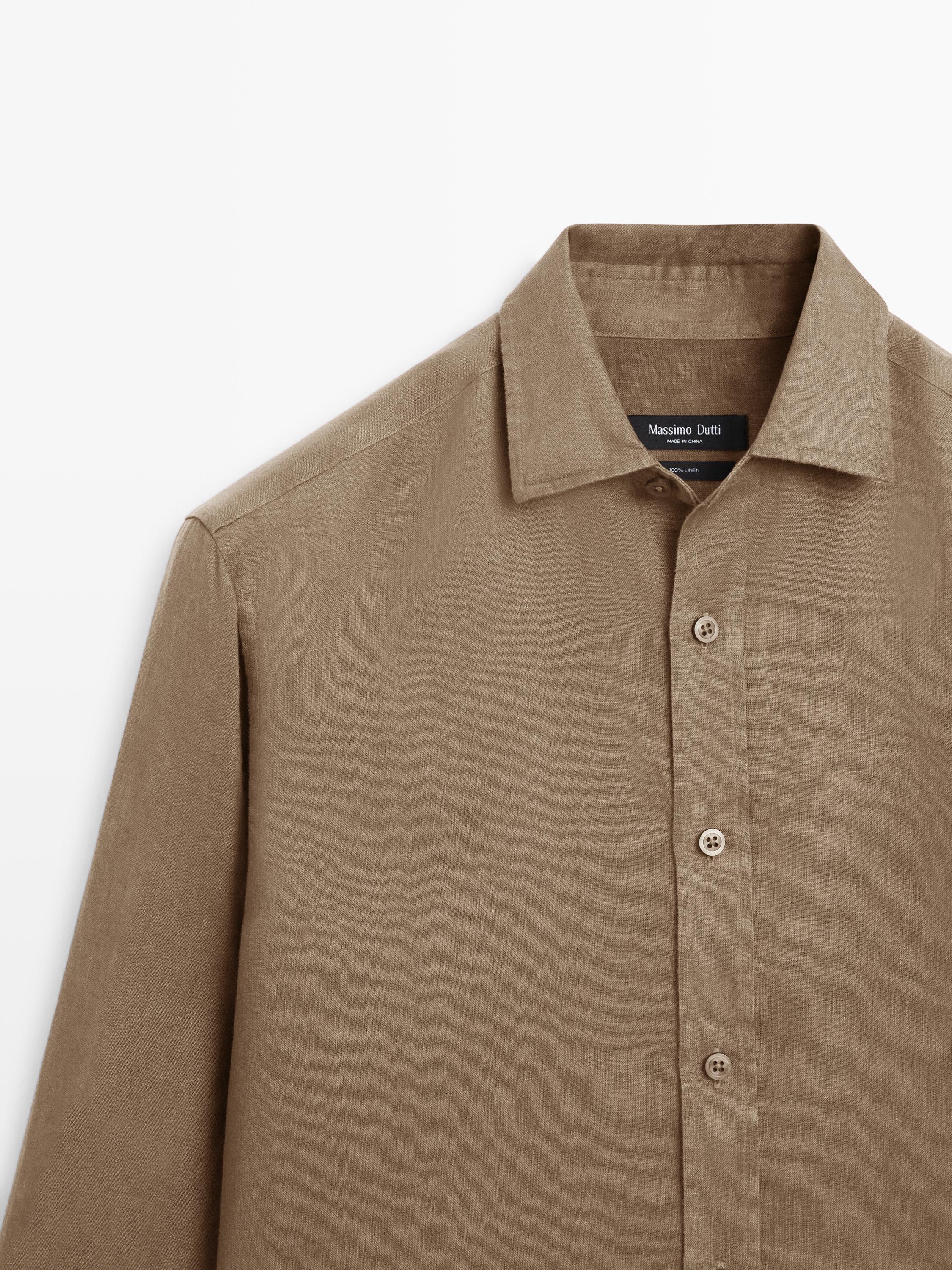 100% linen slim fit shirt — SAND
