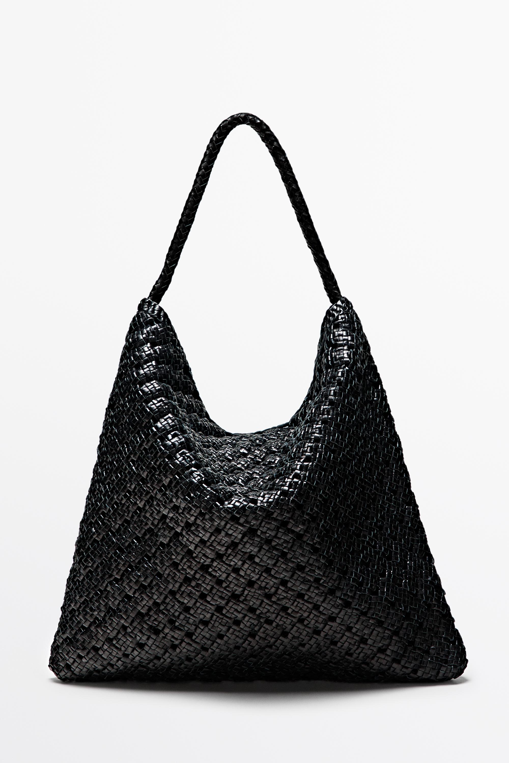 Braided nappa leather bag — BLACK