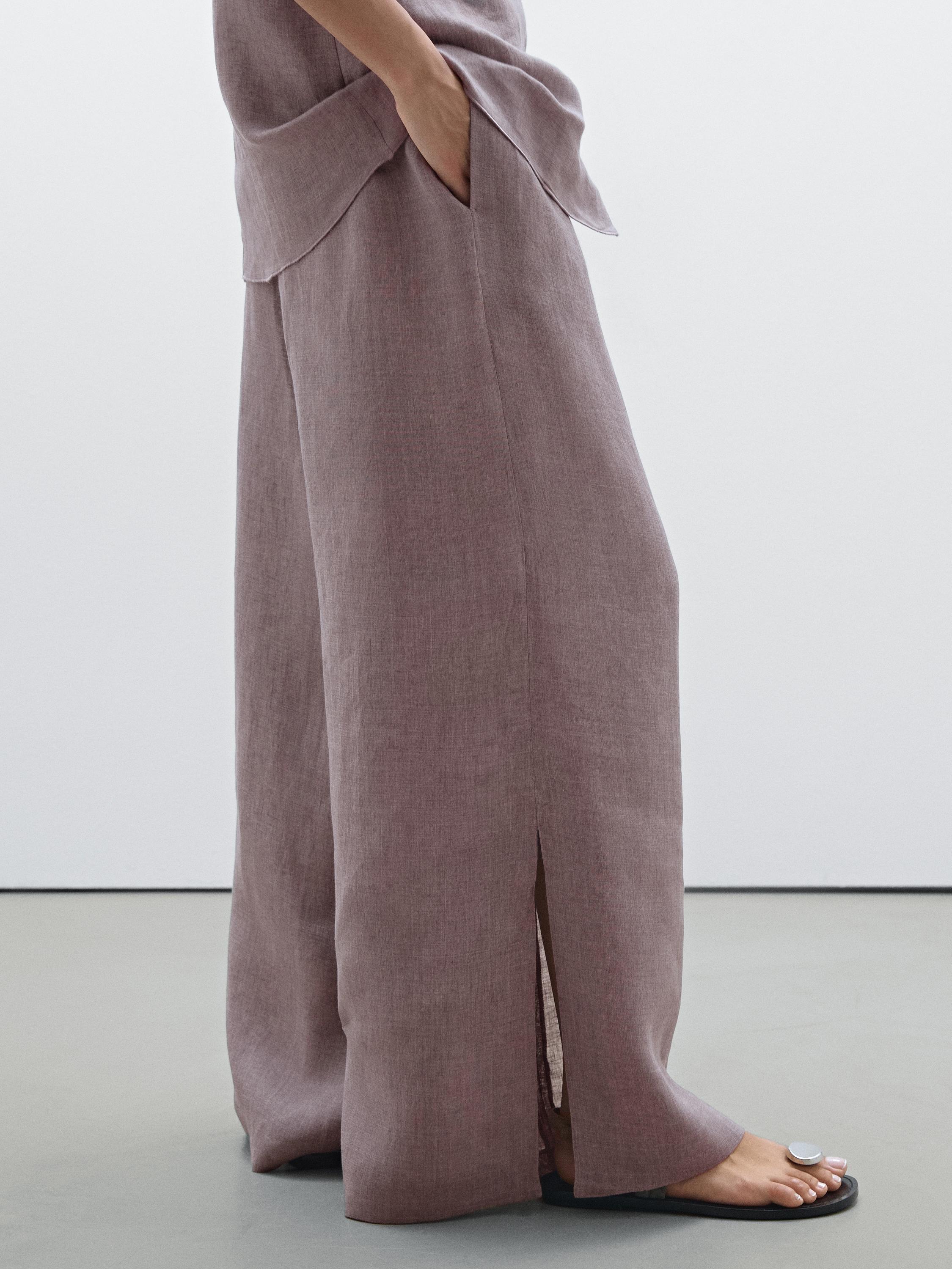 100% linen flowing straight-leg trousers