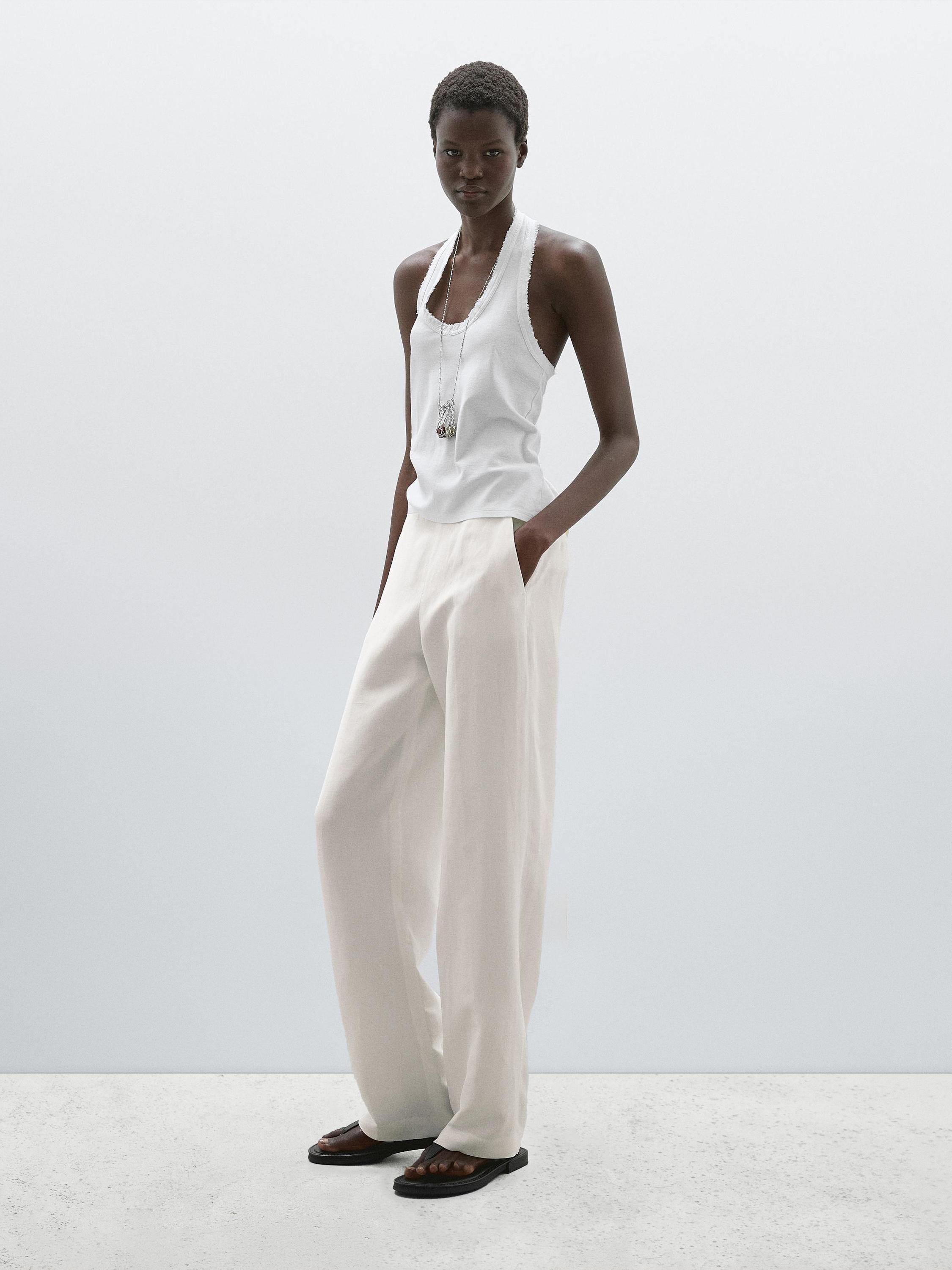 Pantalon lin droit et fluide