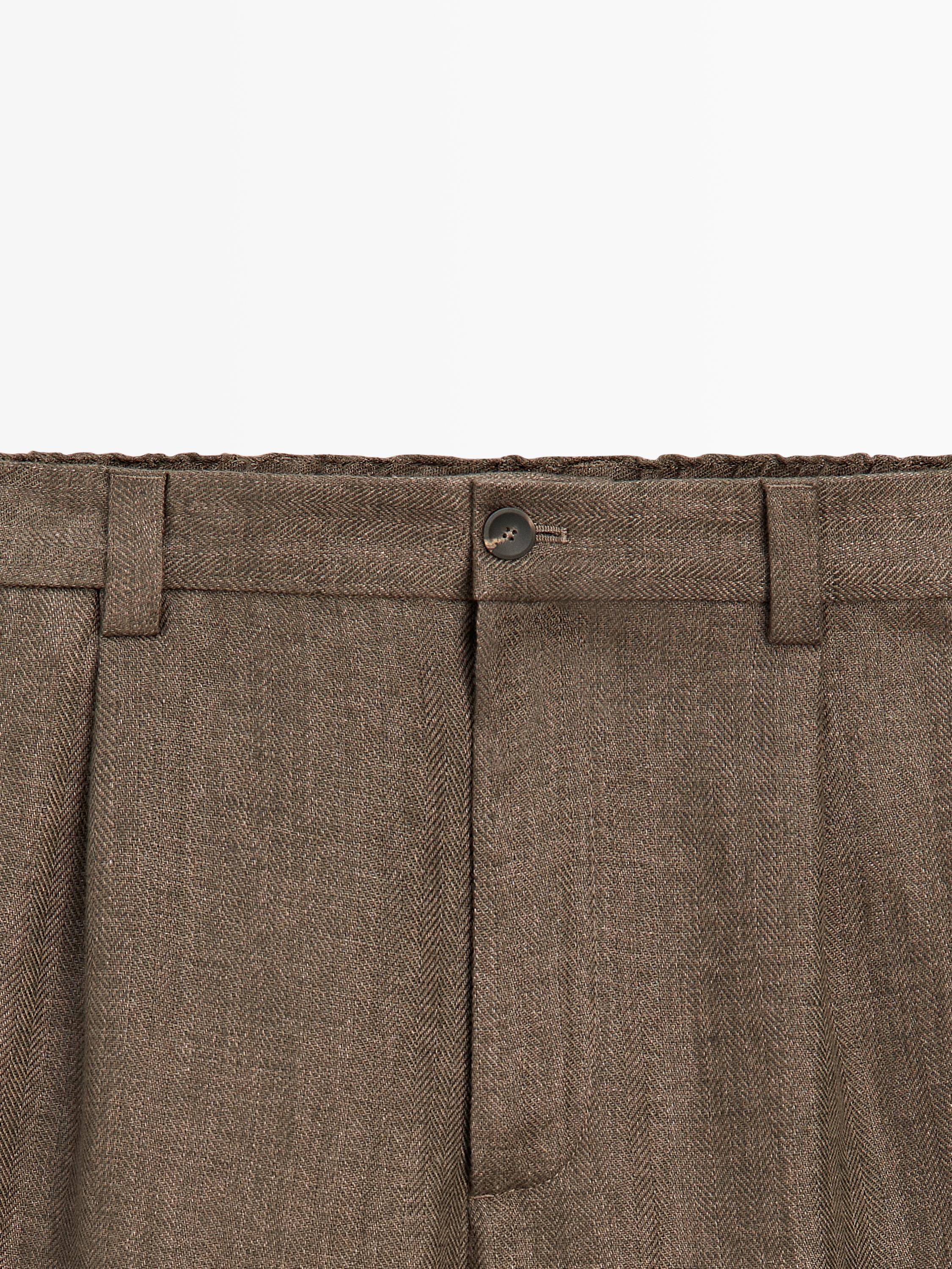 Total look linen trousers with herringbone detail — OCHRE
