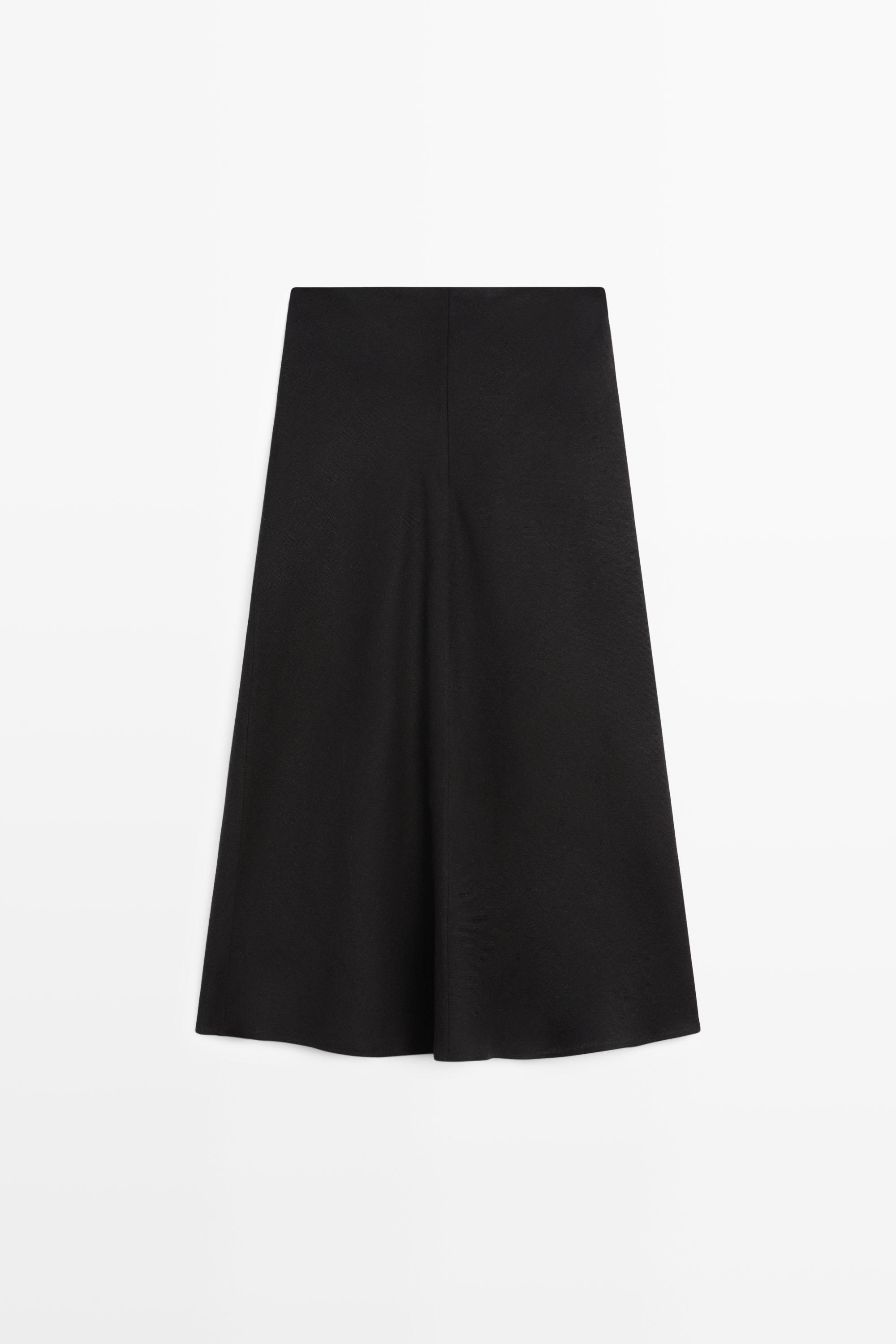 Straight linen midi skirt — BLACK