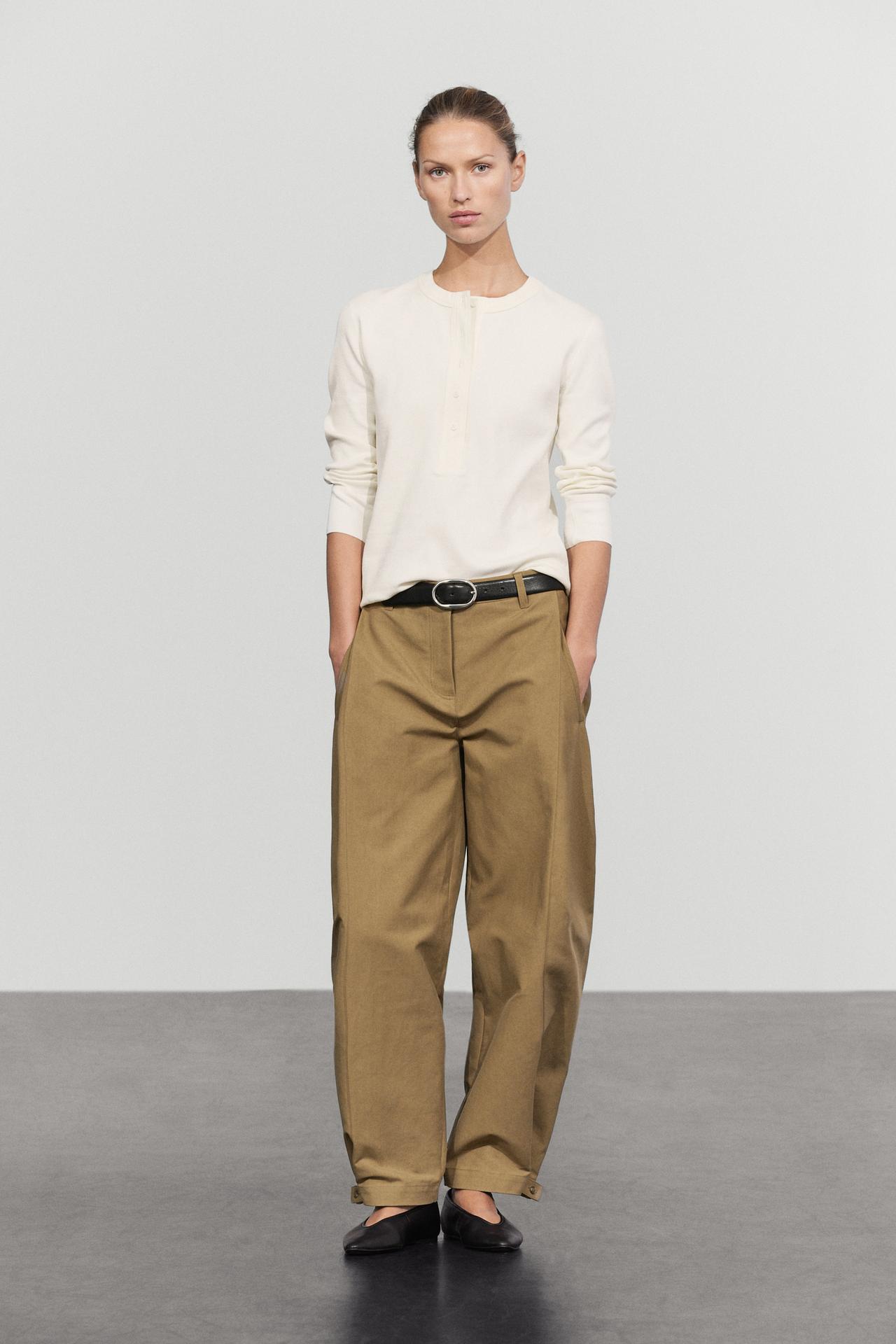 Cotton blend henley T-shirt — CREAM