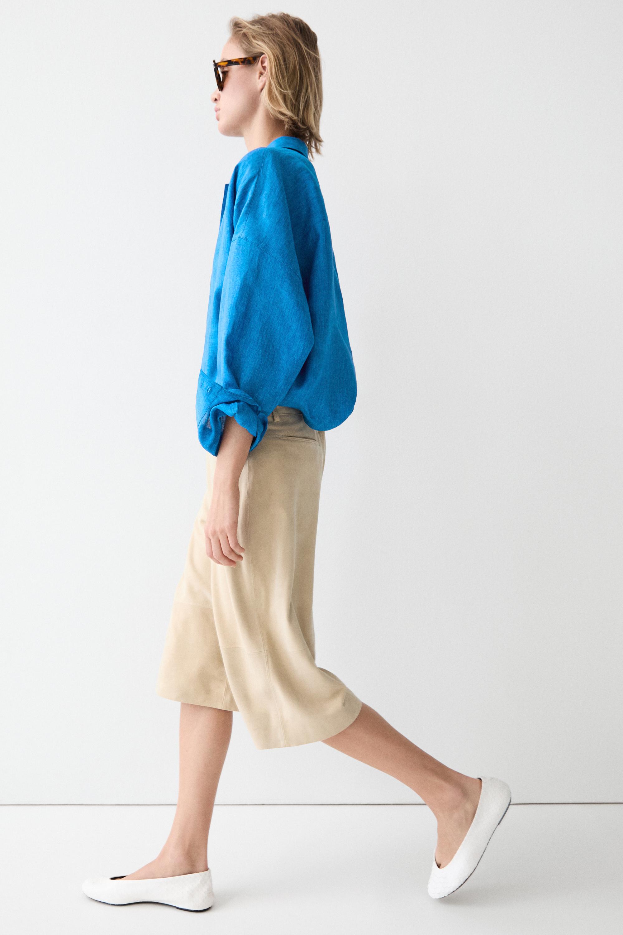 100% linen flowing blouse — BLUE