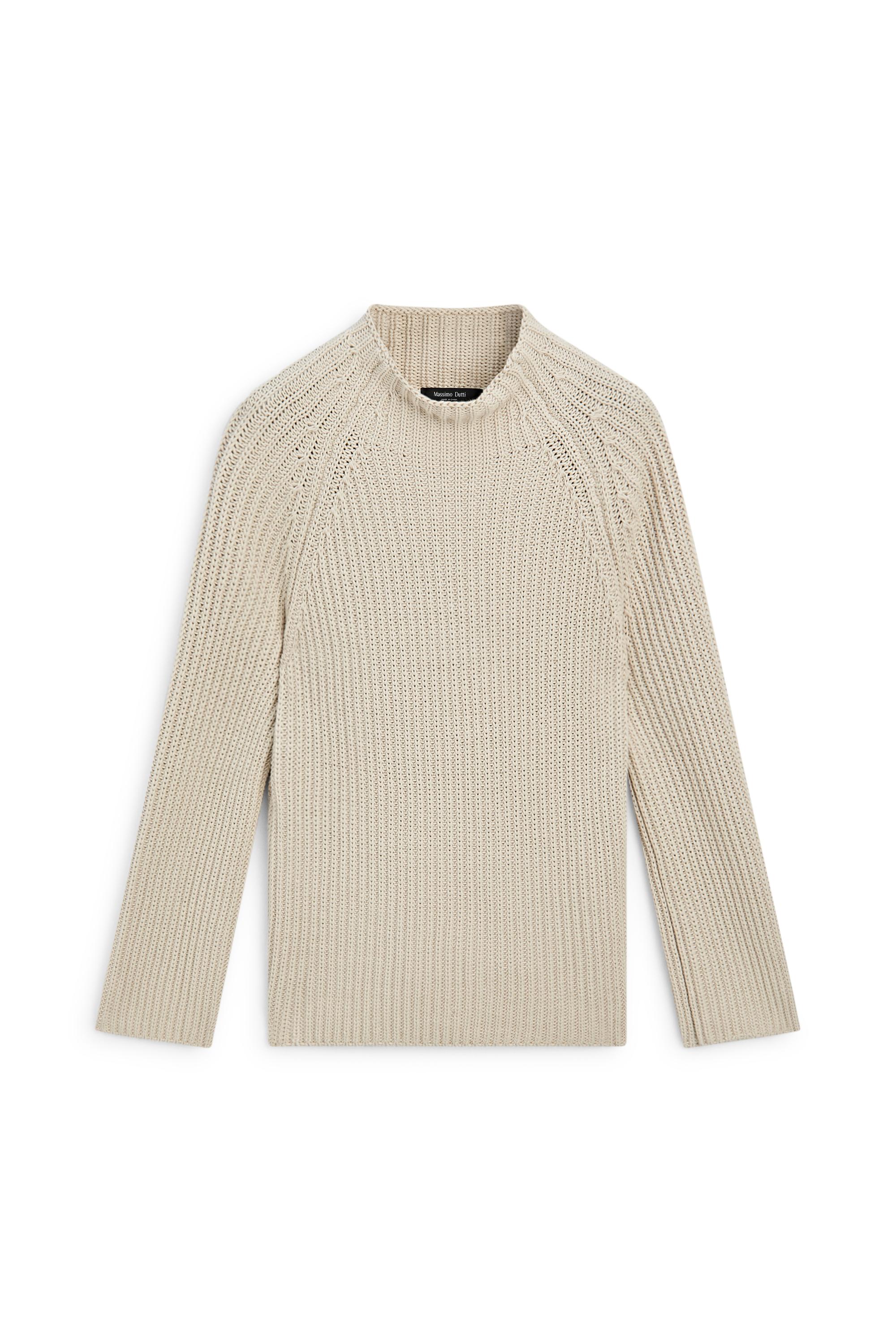 100% cotton purl knit sweater — STONE