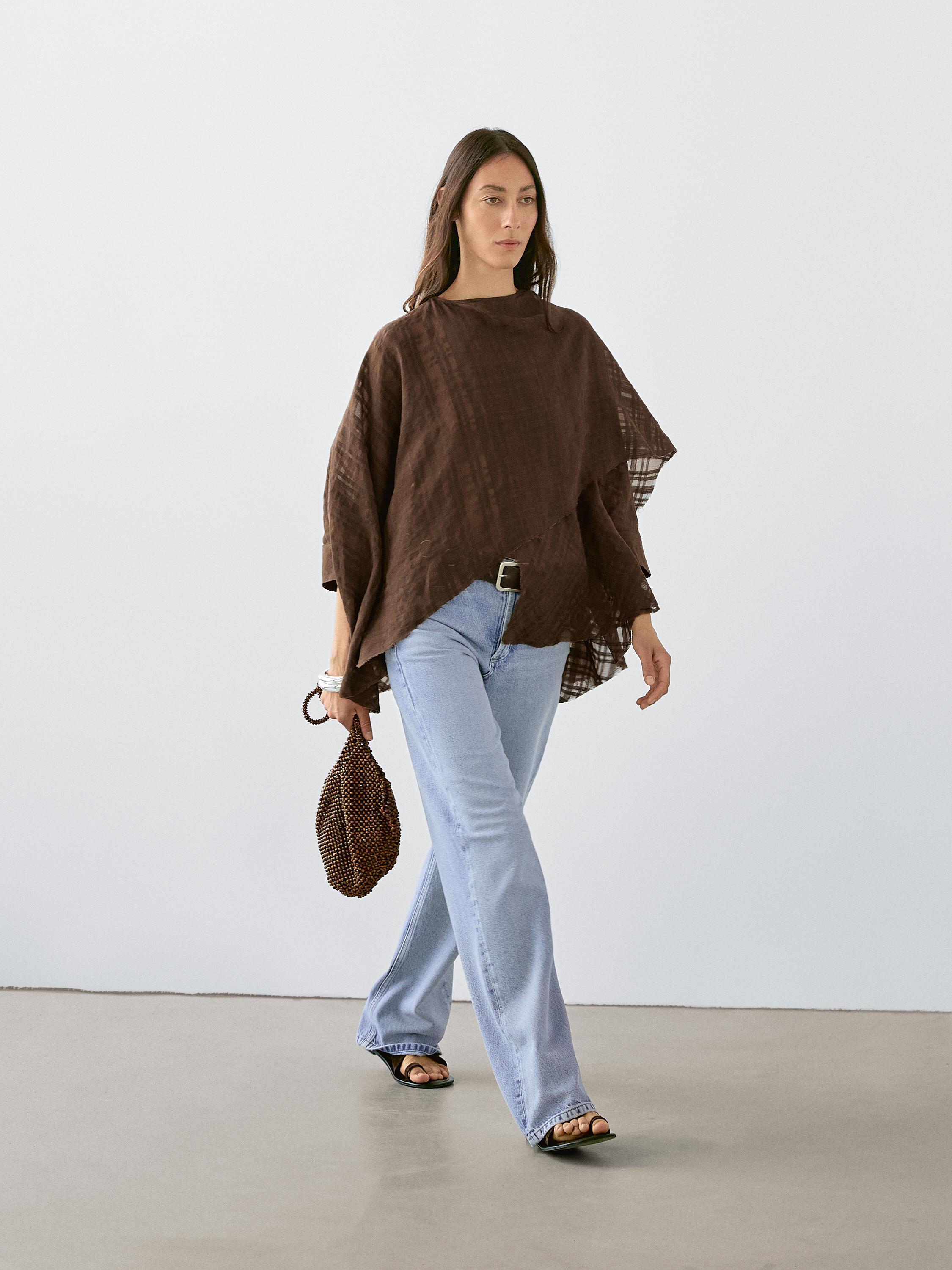 Check linen blend cape