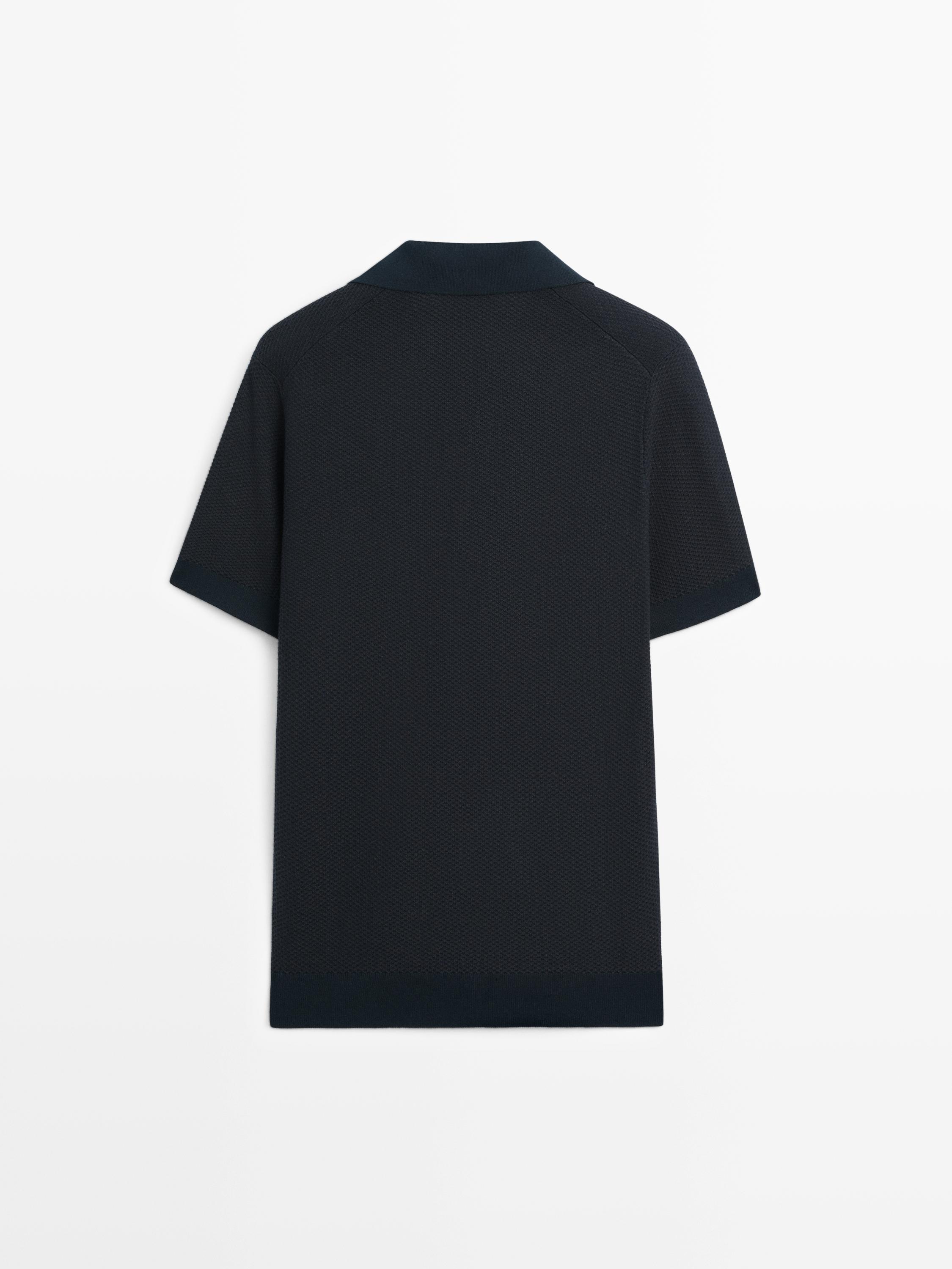 100% cotton textured knit polo sweater — NAVY BLUE