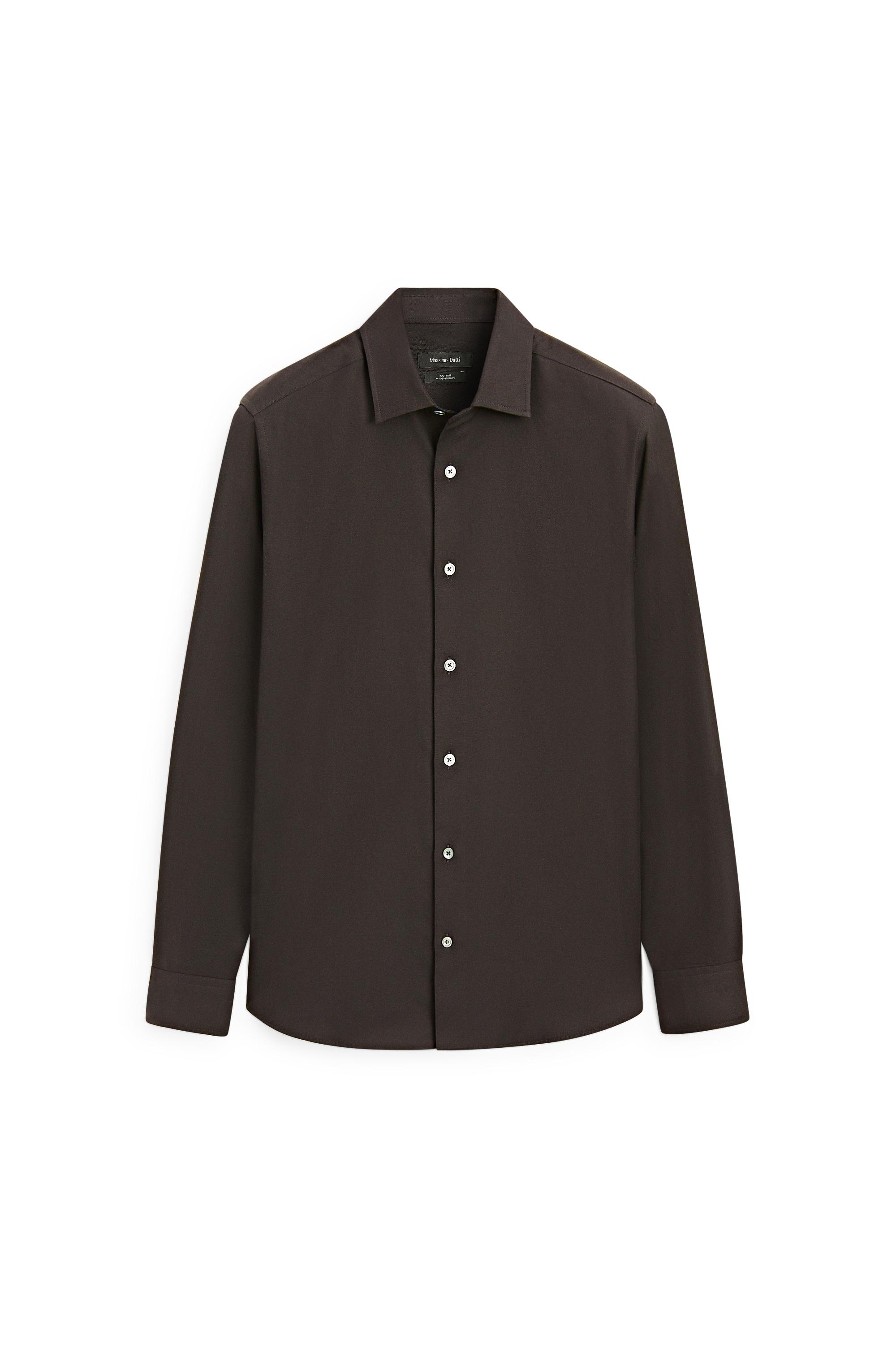 100% Cotton Twill Regular Fit Shirt — Chocolate