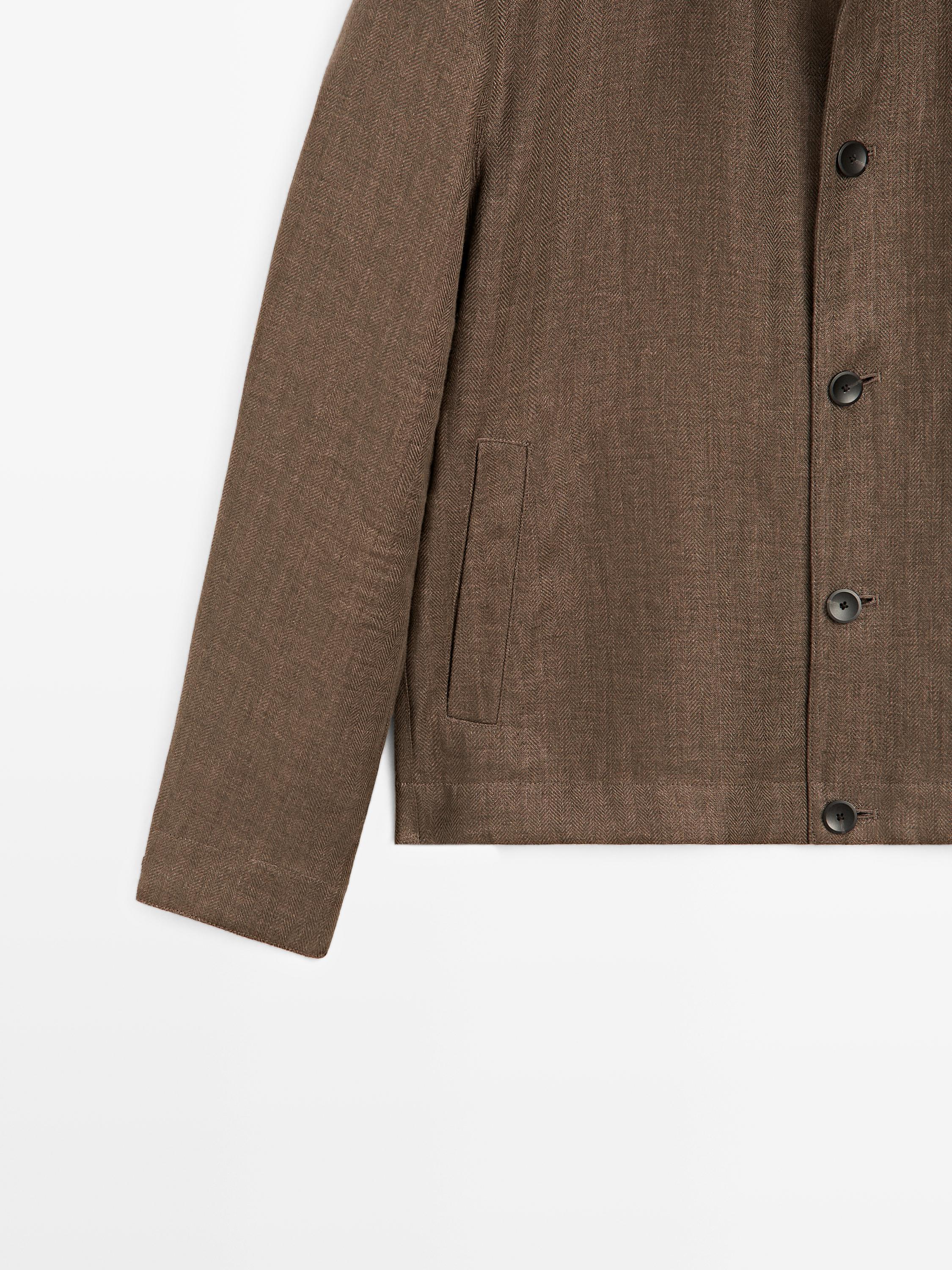 Total look linen jacket with herringbone detail — OCHRE