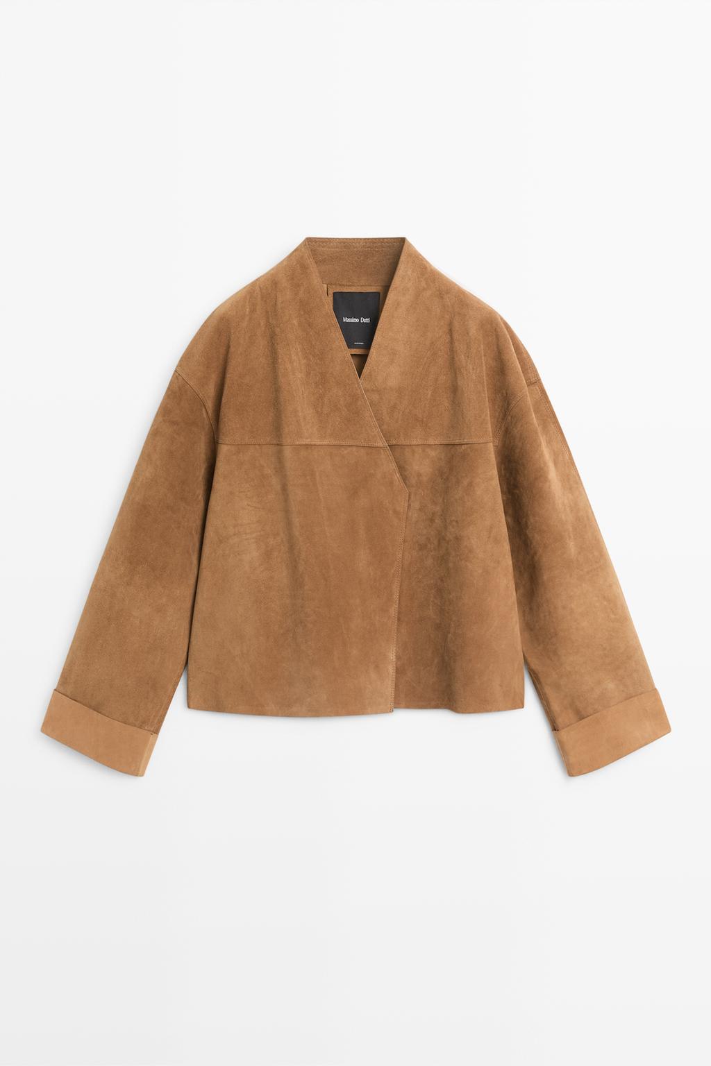 Short double-breasted suede leather jacket · Mustard Yellow · Bomberâ ...