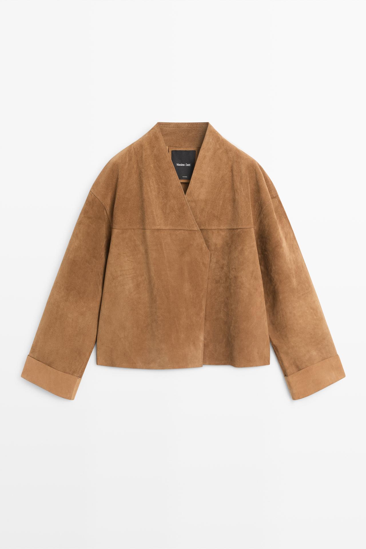 Short double-breasted suede leather jacket — MUSTARD YELLOW