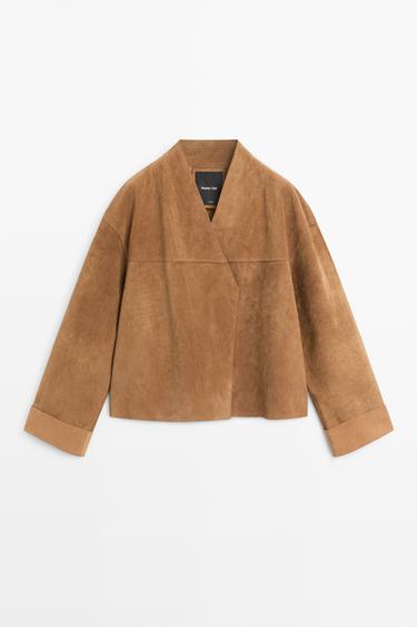Short double-breasted suede leather jacket — MUSTARD YELLOW 2