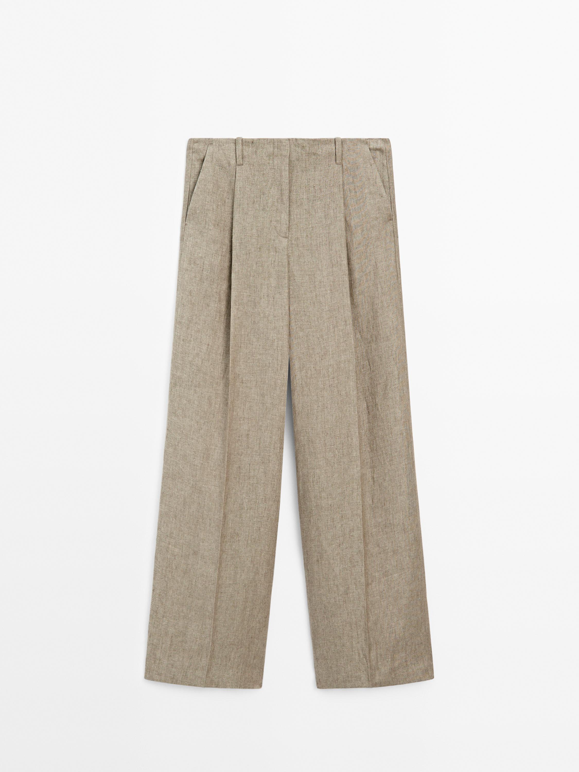 Pantaloni din amestec de in cu pense