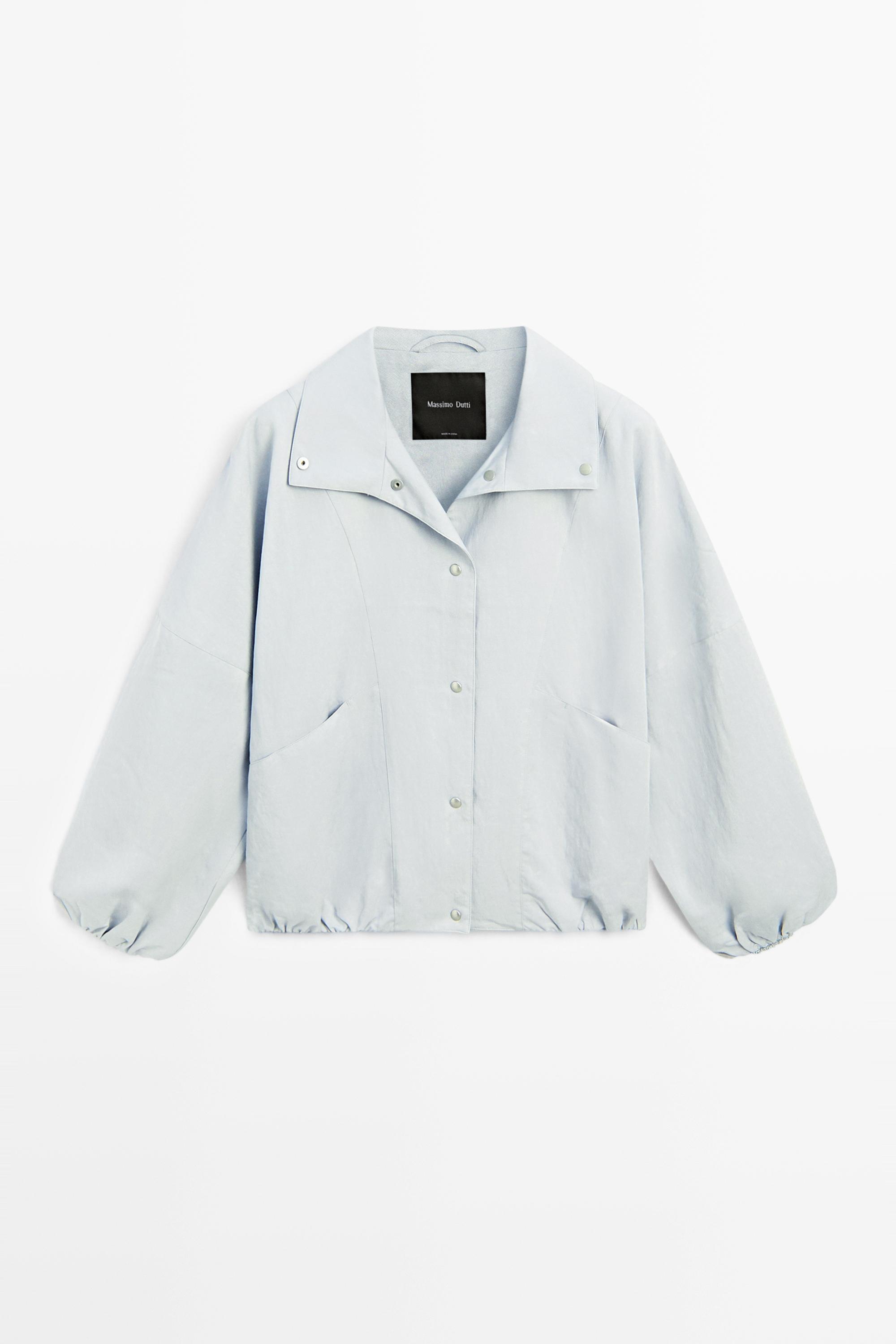 High collar bomber jacket with pocket details — Light blue