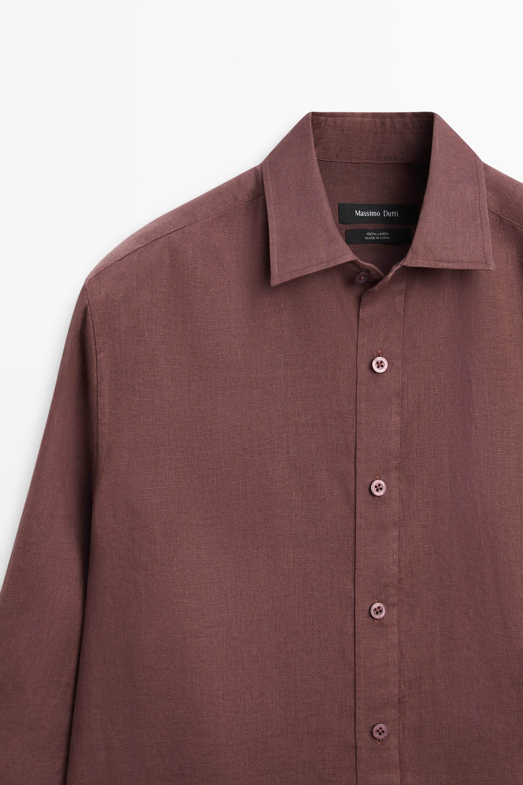Slim fit 100% linen shirt — DARK MAROON
