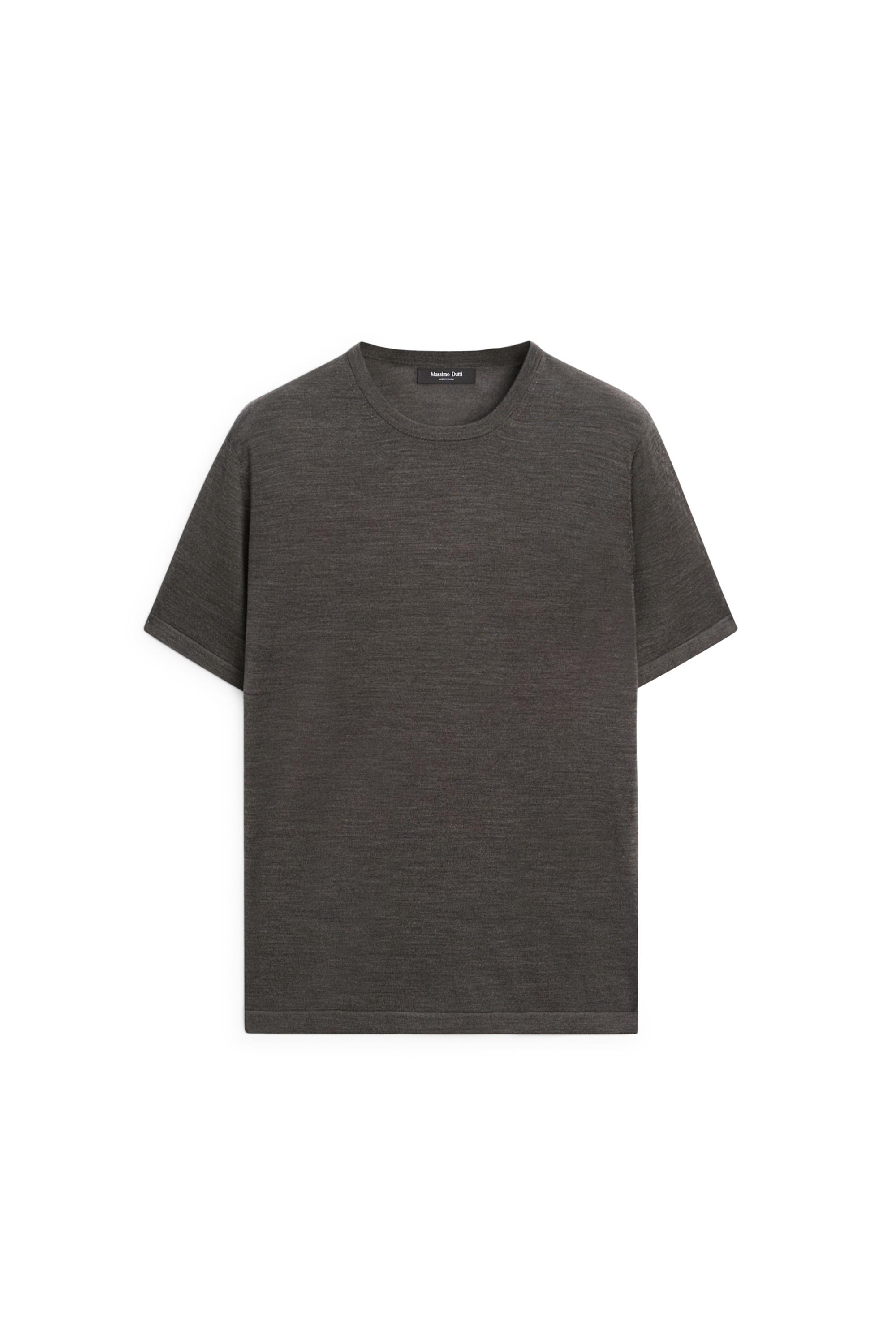 Wool-blend short-sleeve knit sweater — Greyish green