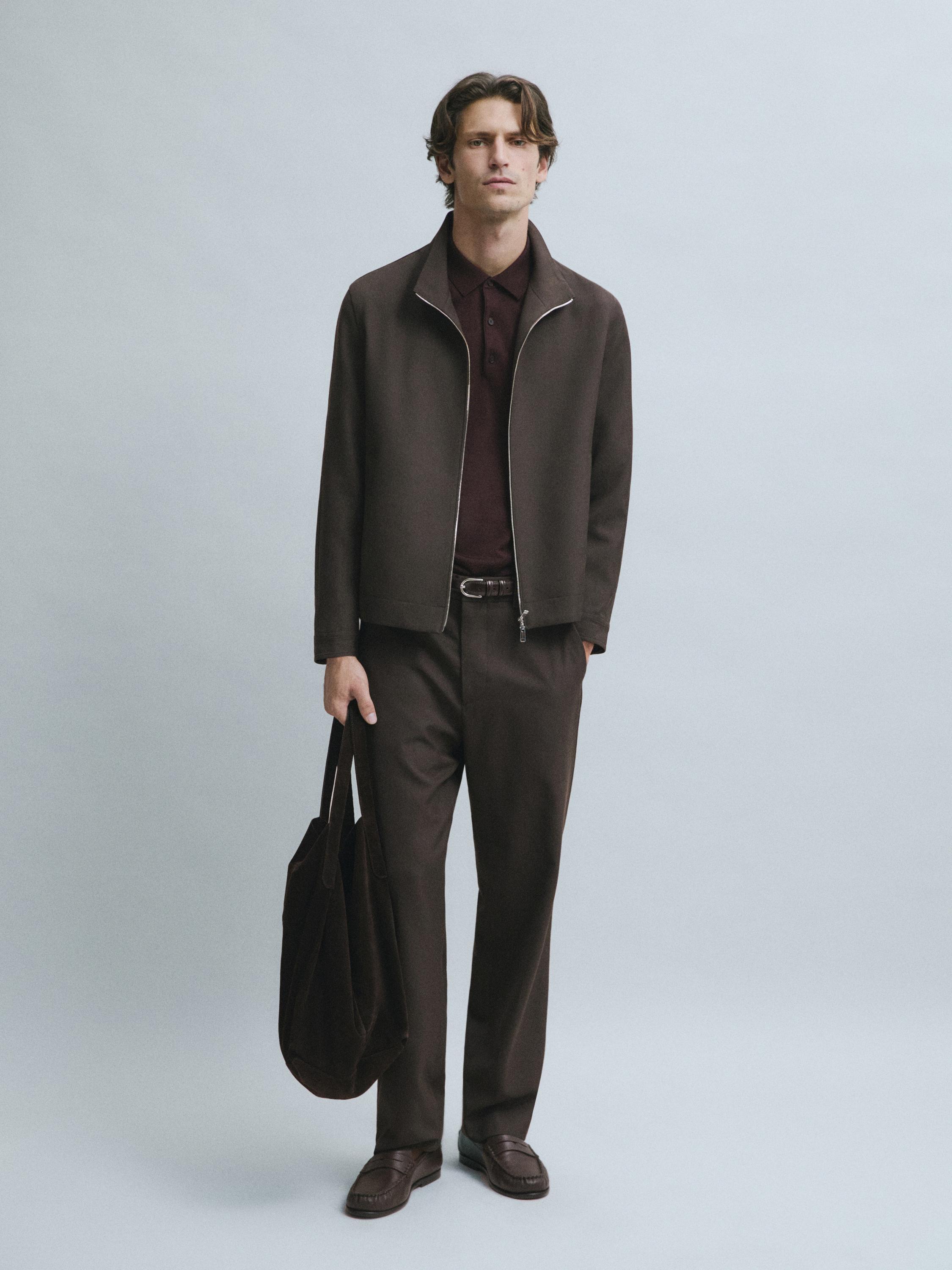 100% cool wool total look jacket — BROWN