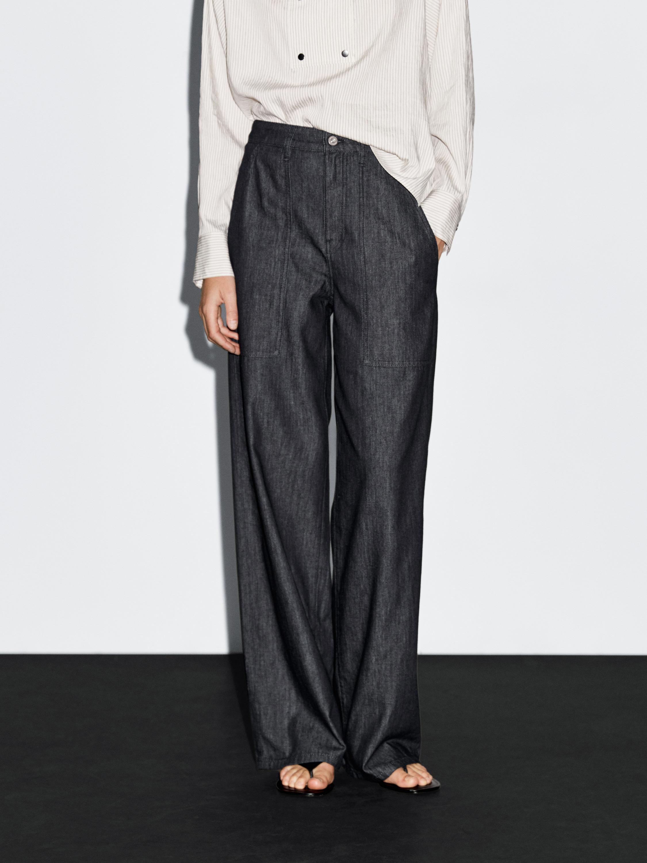 Wide leg denim trousers