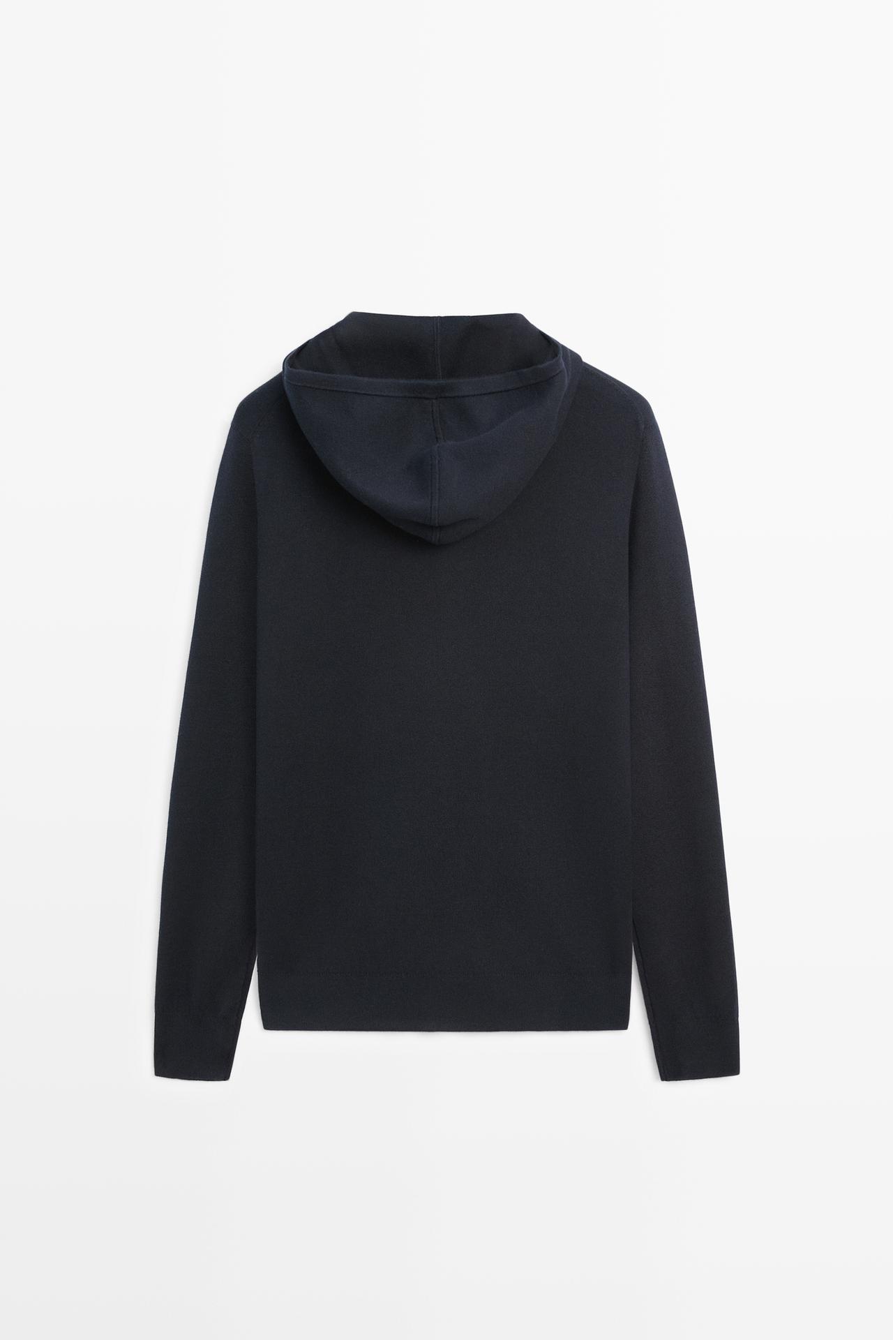 100% cotton hooded knit cardigan — NAVY BLUE